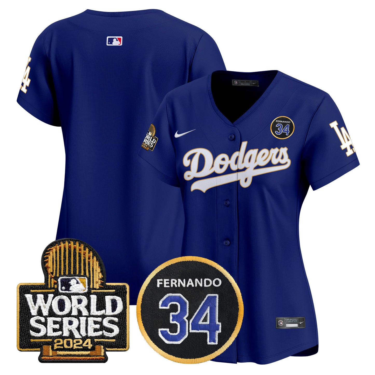 Women's Dodgers Fernando Valenzuela Memorial & 2024 World Series Patch Vapor Premier Limited Jersey - All Stitched