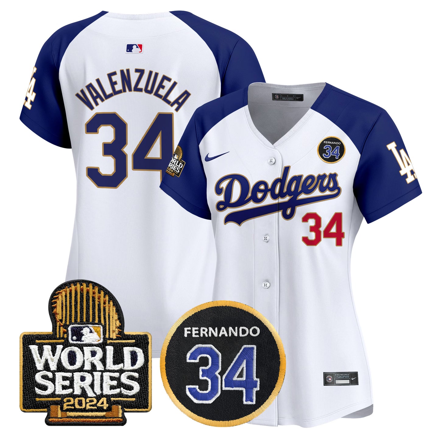 Women's Dodgers Fernando Valenzuela Memorial & 2024 World Series Patch Vapor Premier Limited Jersey - All Stitched