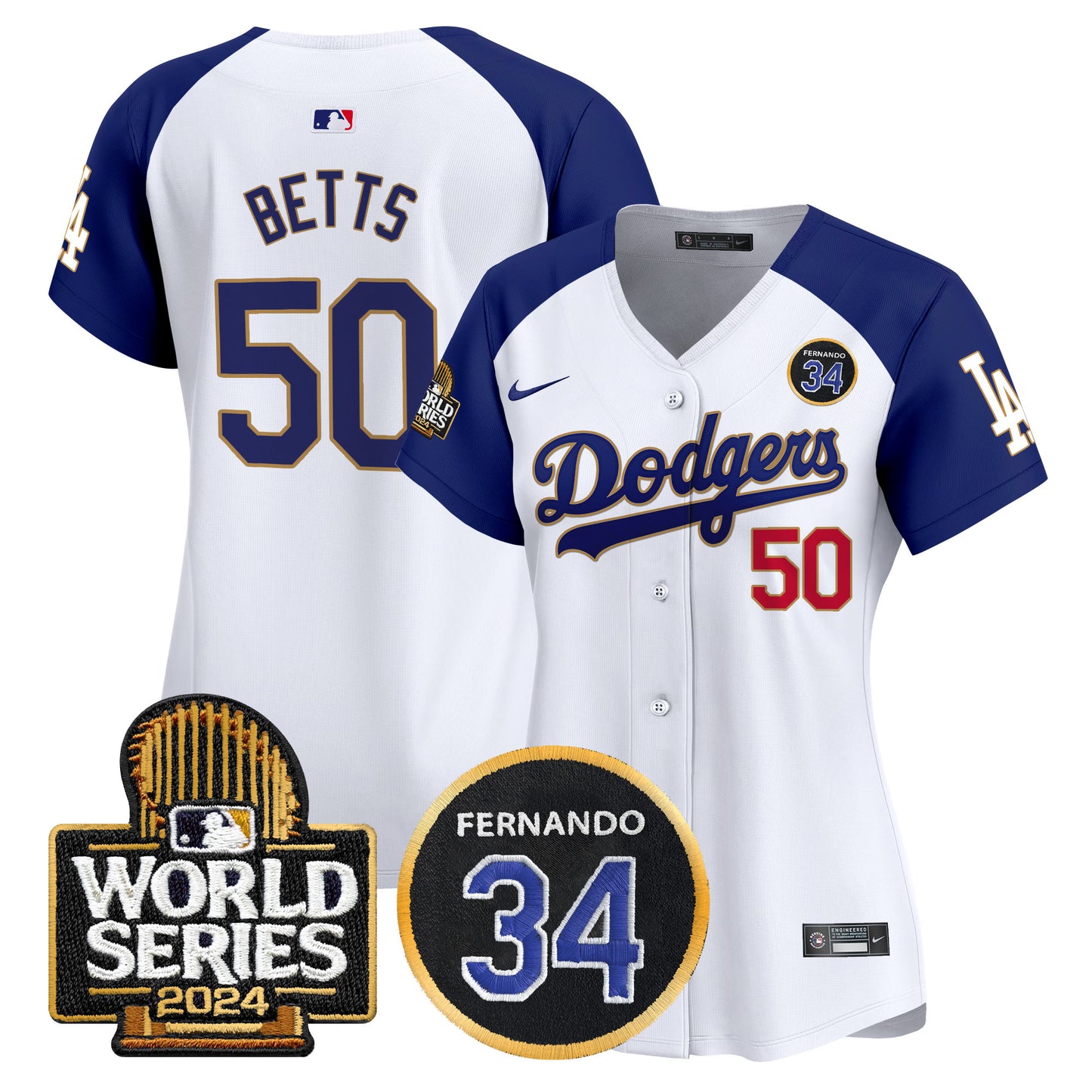 Women's Dodgers Fernando Valenzuela Memorial & 2024 World Series Patch Vapor Premier Limited Jersey - All Stitched