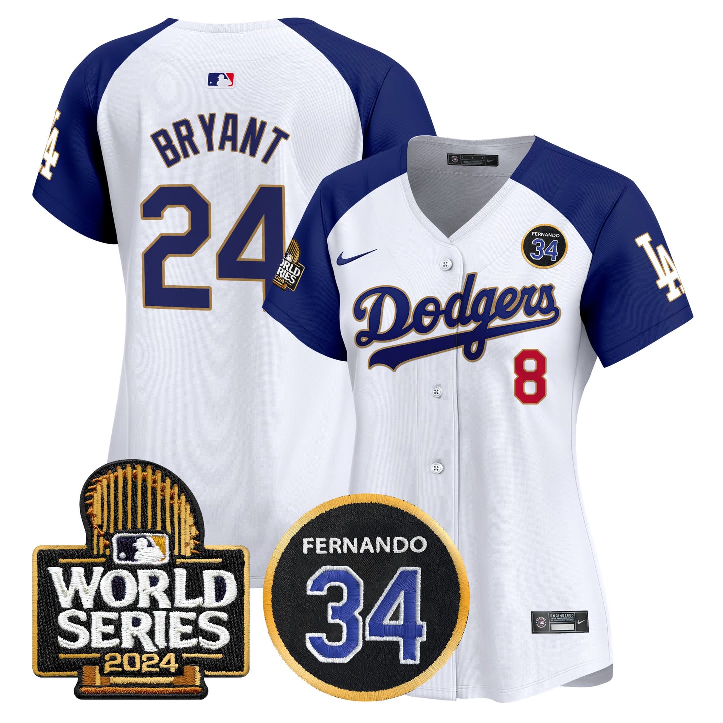 Women's Dodgers Fernando Valenzuela Memorial & 2024 World Series Patch Vapor Premier Limited Jersey - All Stitched