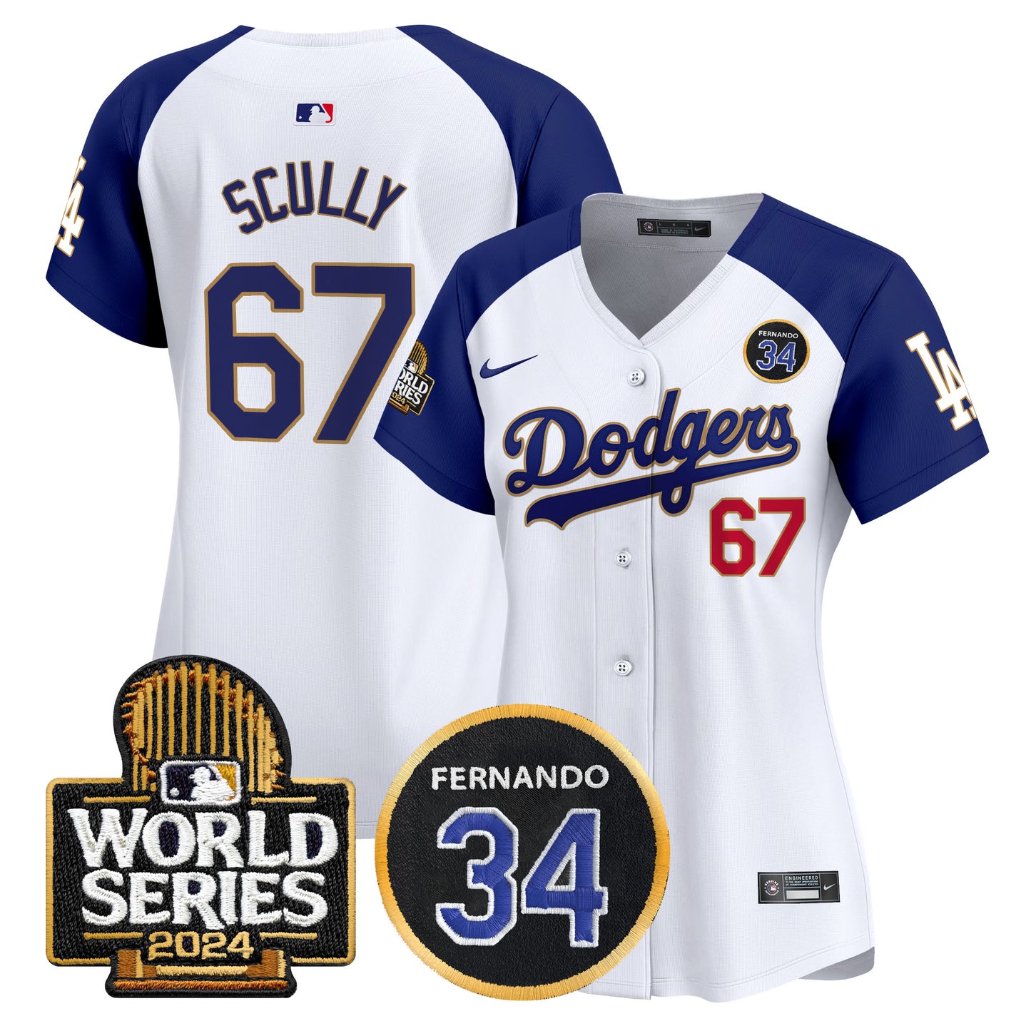 Women's Dodgers Fernando Valenzuela Memorial & 2024 World Series Patch Vapor Premier Limited Jersey - All Stitched