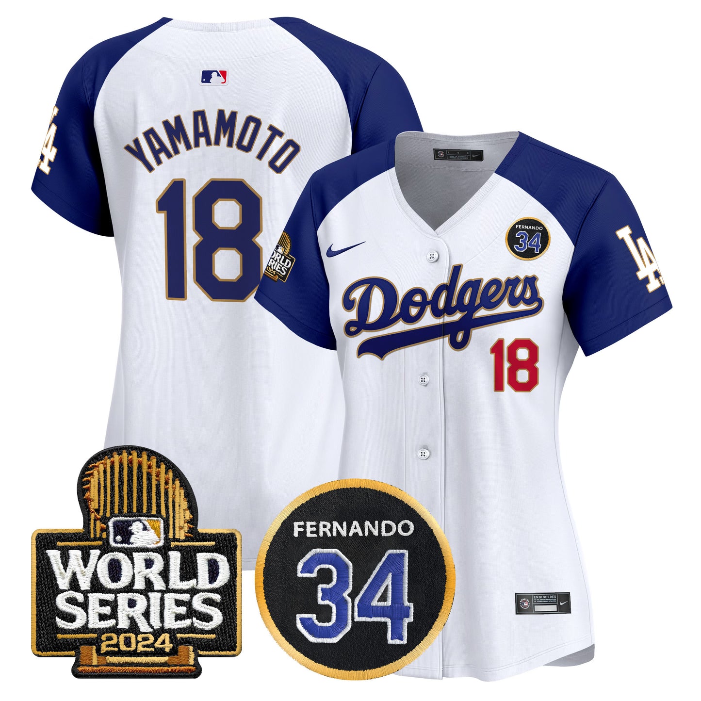 Women's Dodgers Fernando Valenzuela Memorial & 2024 World Series Patch Vapor Premier Limited Jersey - All Stitched