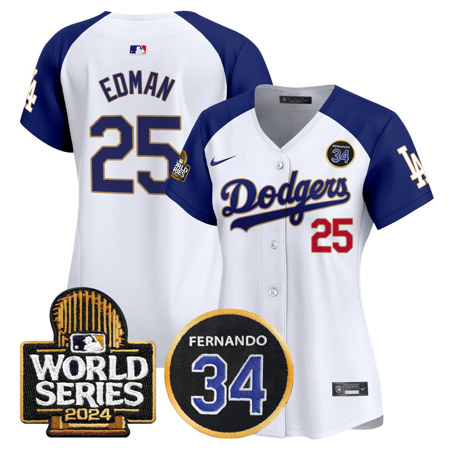 Women's Dodgers Fernando Valenzuela Memorial & 2024 World Series Patch Vapor Premier Limited Jersey - All Stitched