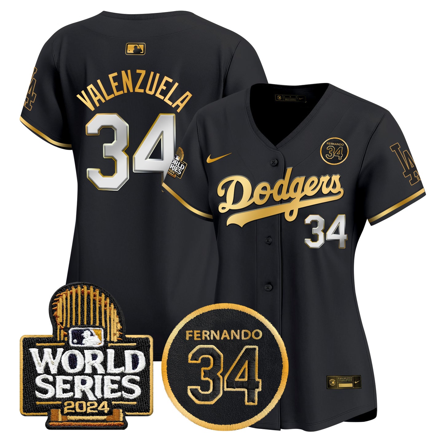 Women's Dodgers Fernando Valenzuela Memorial & 2024 World Series Patch Vapor Premier Limited Jersey - All Stitched