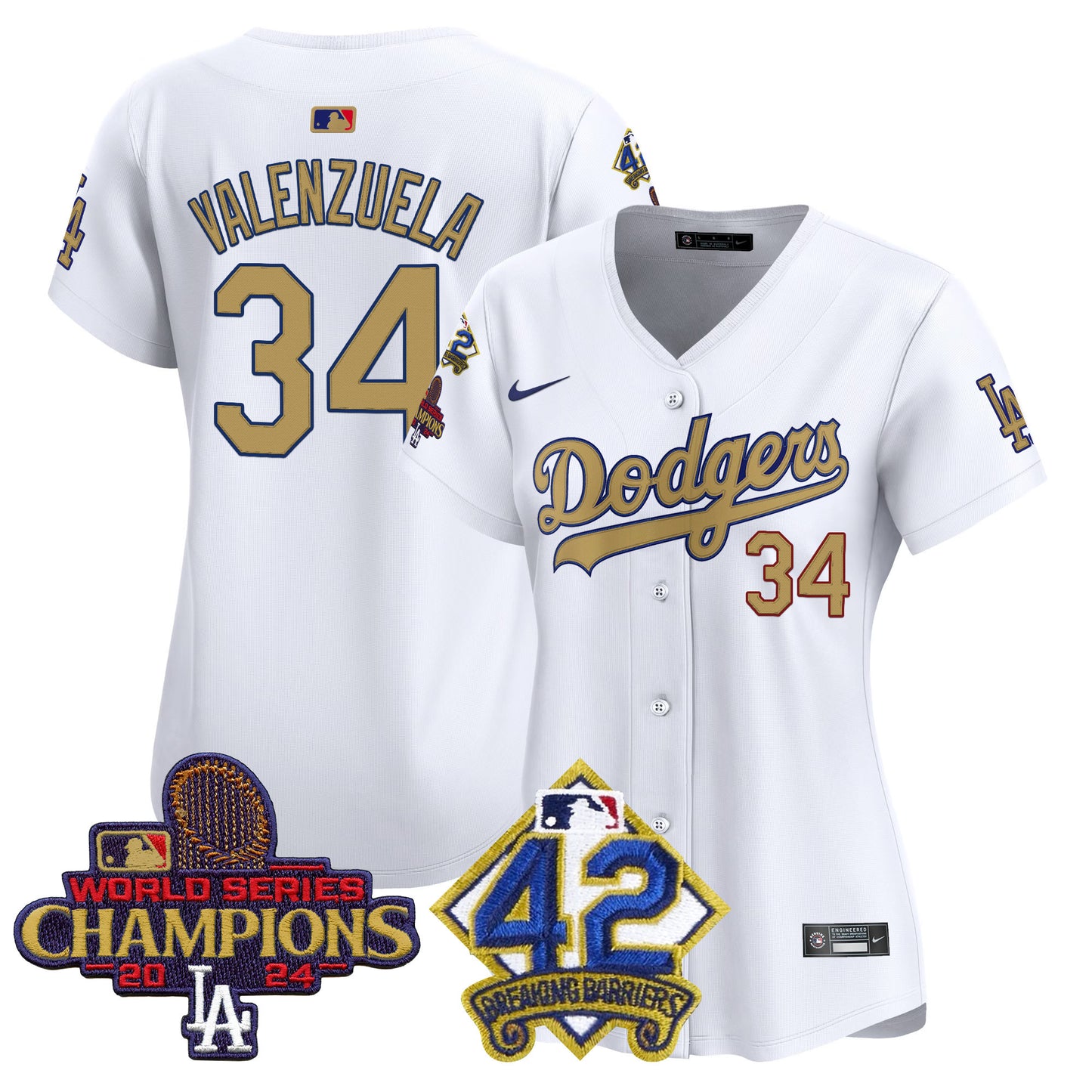 Women's Dodgers 2024 World Series Champions & Jackie Robinson Patch Vapor Premier Limited Jersey - All Stitched