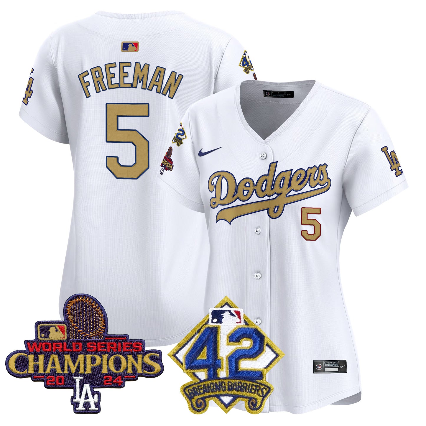 Women's Dodgers 2024 World Series Champions & Jackie Robinson Patch Vapor Premier Limited Jersey - All Stitched