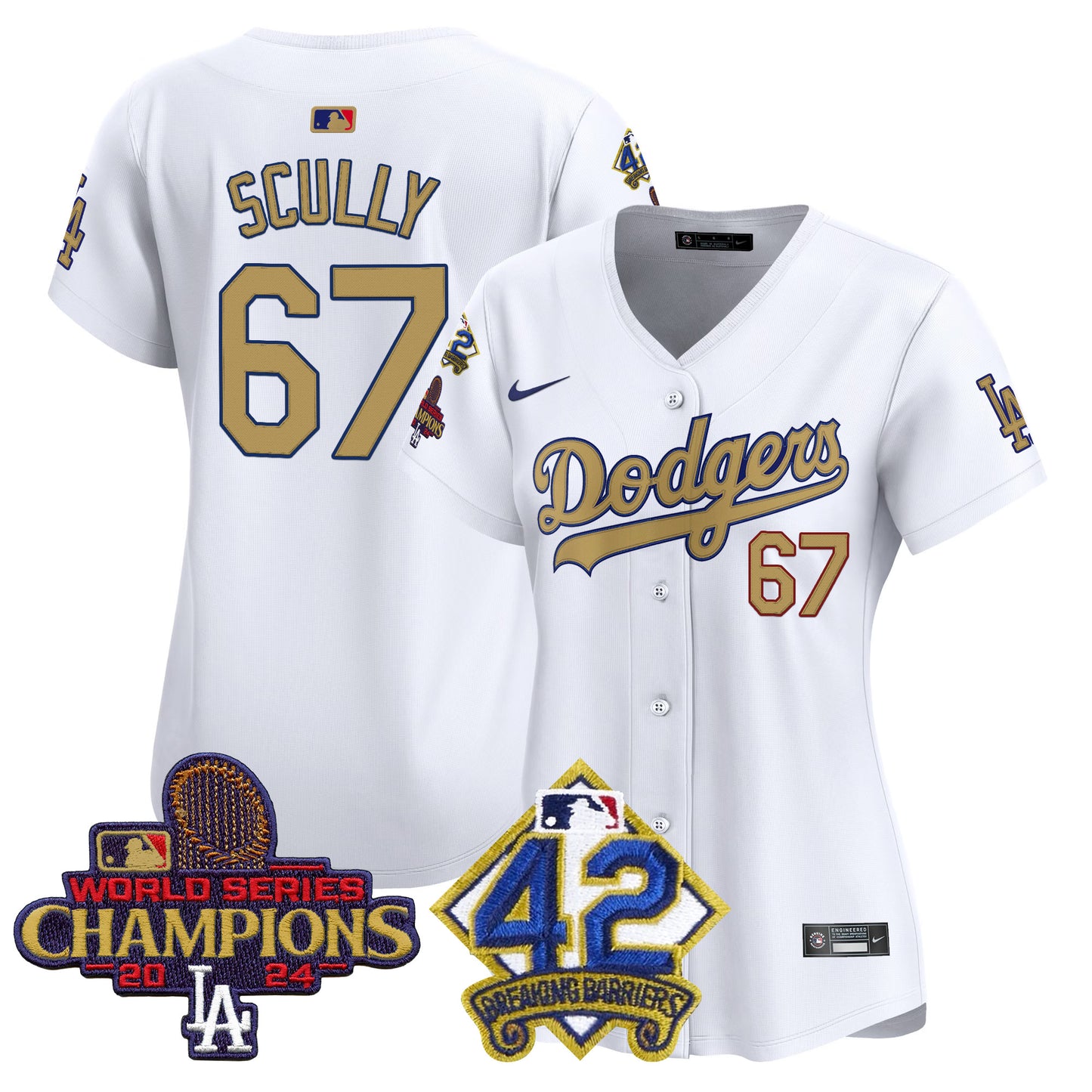 Women's Dodgers 2024 World Series Champions & Jackie Robinson Patch Vapor Premier Limited Jersey - All Stitched