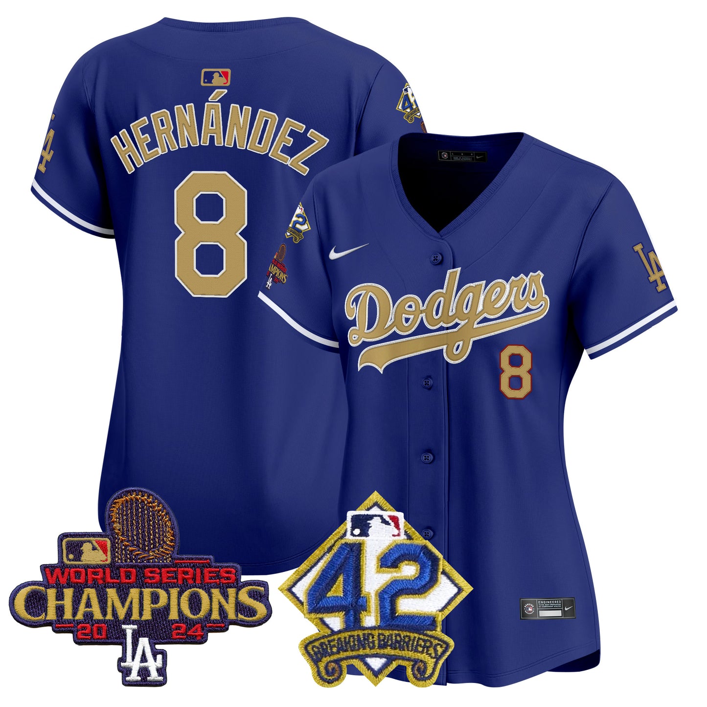 Women's Dodgers 2024 World Series Champions & Jackie Robinson Patch Vapor Premier Limited Jersey - All Stitched