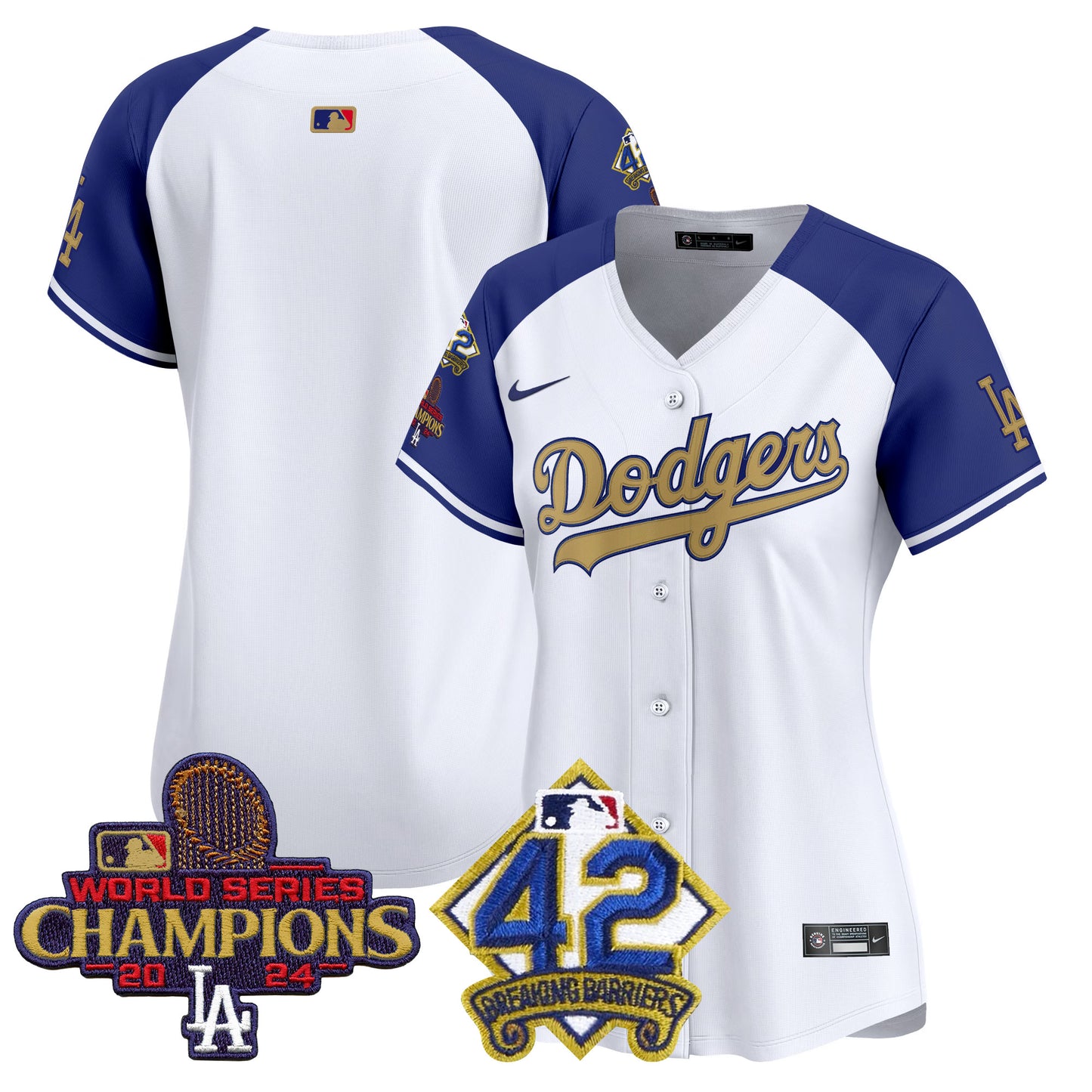 Women's Dodgers 2024 World Series Champions & Jackie Robinson Patch Vapor Premier Limited Jersey - All Stitched