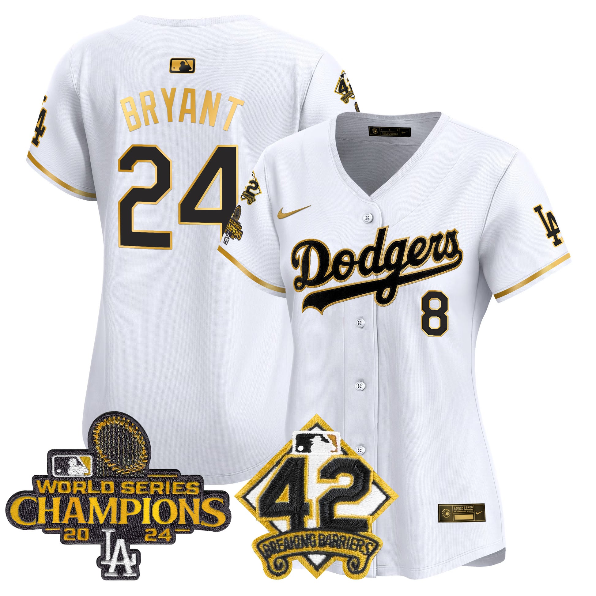 Women's Dodgers 2024 World Series Champions & Jackie Robinson Patch Vapor Premier Limited Jersey - All Stitched