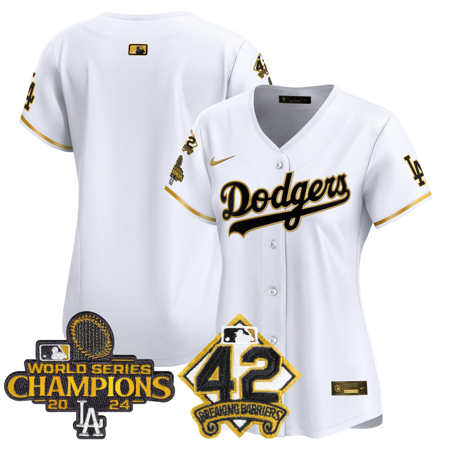Women's Dodgers 2024 World Series Champions & Jackie Robinson Patch Vapor Premier Limited Jersey - All Stitched