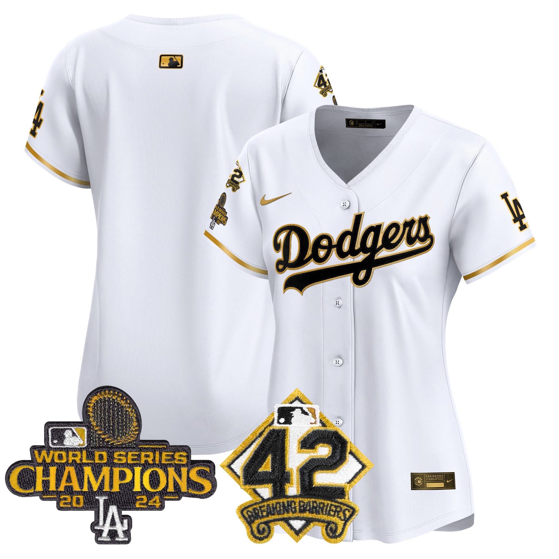 Women's Dodgers 2024 World Series Champions & Jackie Robinson Patch Vapor Premier Limited Jersey - All Stitched