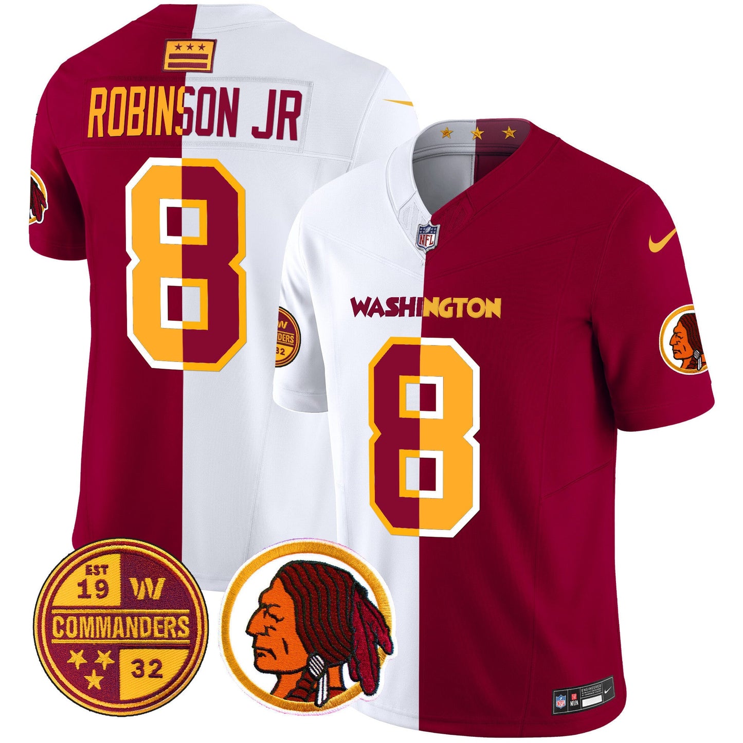 Washington Half Redskins & Commanders Vapor Limited Jersey - All Stitched