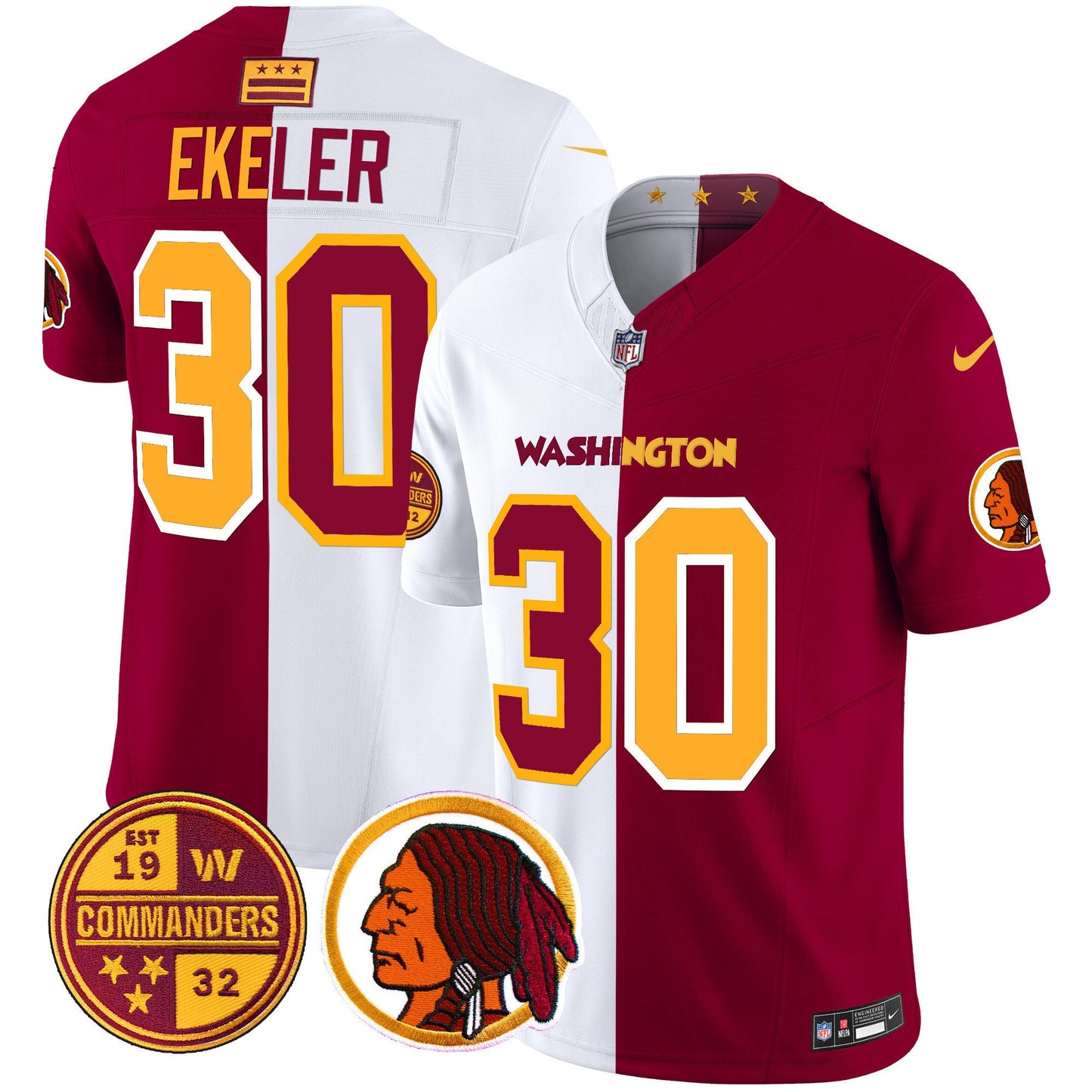 Washington Half Redskins & Commanders Vapor Limited Jersey - All Stitched