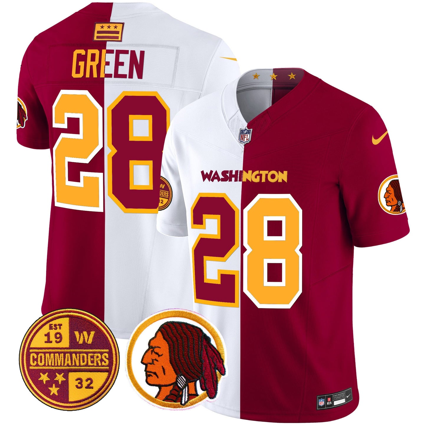 Washington Half Redskins & Commanders Vapor Limited Jersey - All Stitched