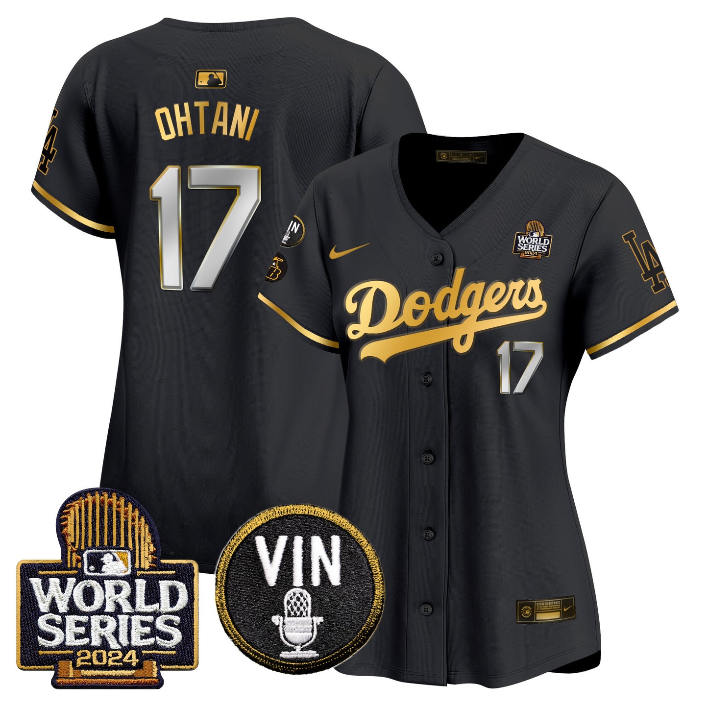 Women's Dodgers 2024 World Series Gold Trim Vapor Premier Limited Jersey V2 - All Stitched
