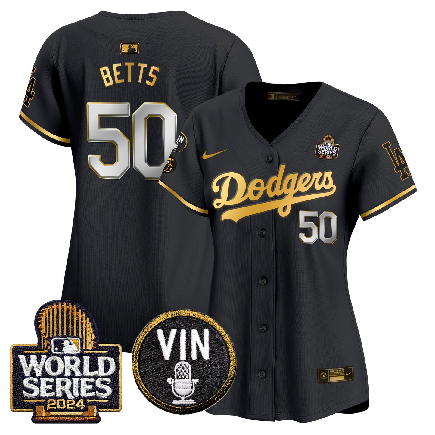 Women's Dodgers 2024 World Series Gold Trim Vapor Premier Limited Jersey V2 - All Stitched