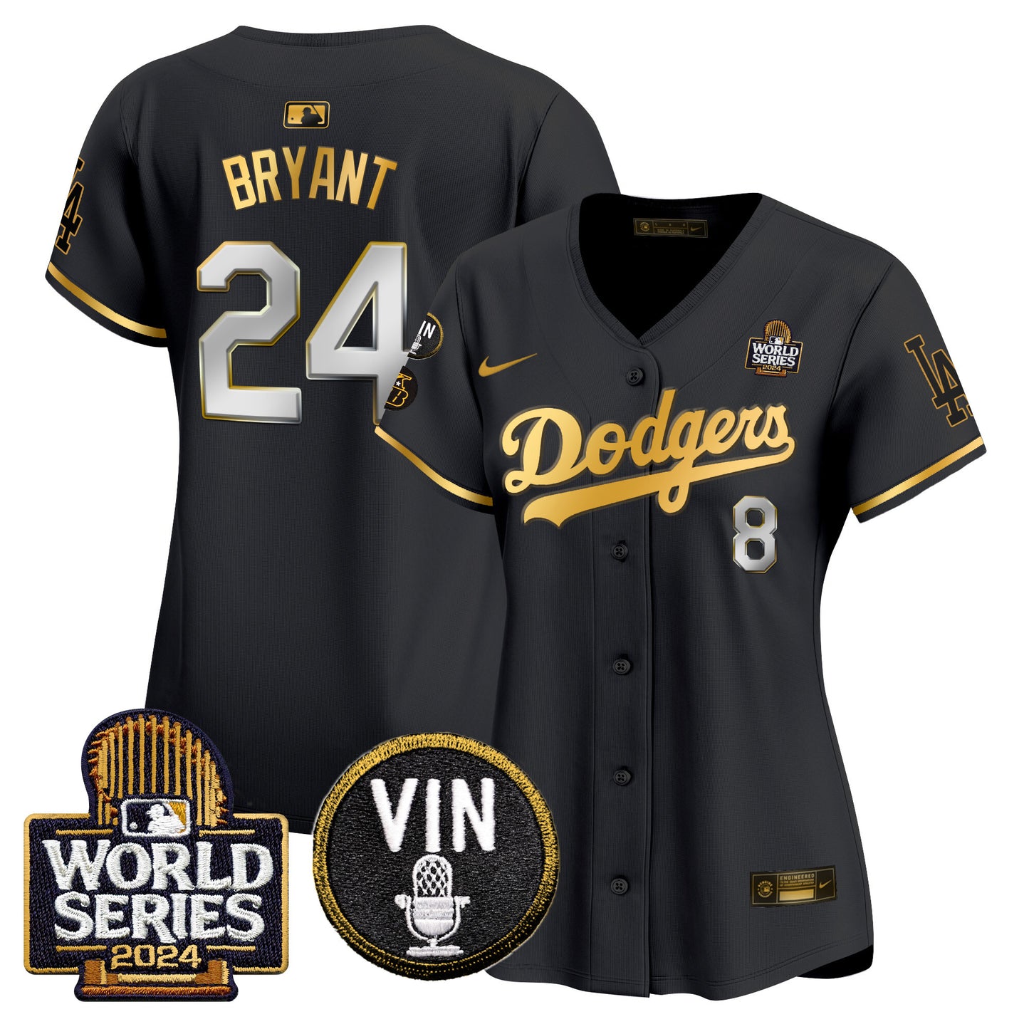 Women's Dodgers 2024 World Series Gold Trim Vapor Premier Limited Jersey V2 - All Stitched