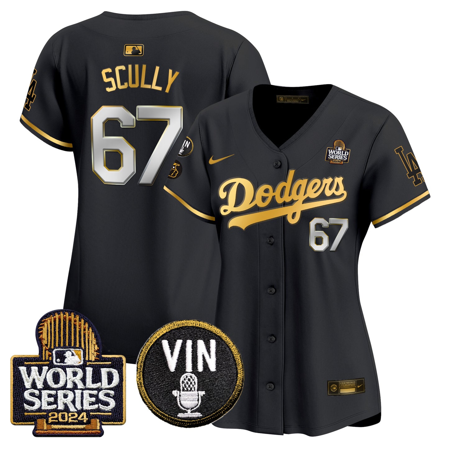 Women's Dodgers 2024 World Series Gold Trim Vapor Premier Limited Jersey V2 - All Stitched