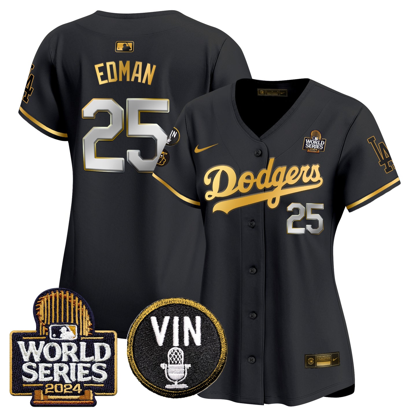Women's Dodgers 2024 World Series Gold Trim Vapor Premier Limited Jersey V2 - All Stitched