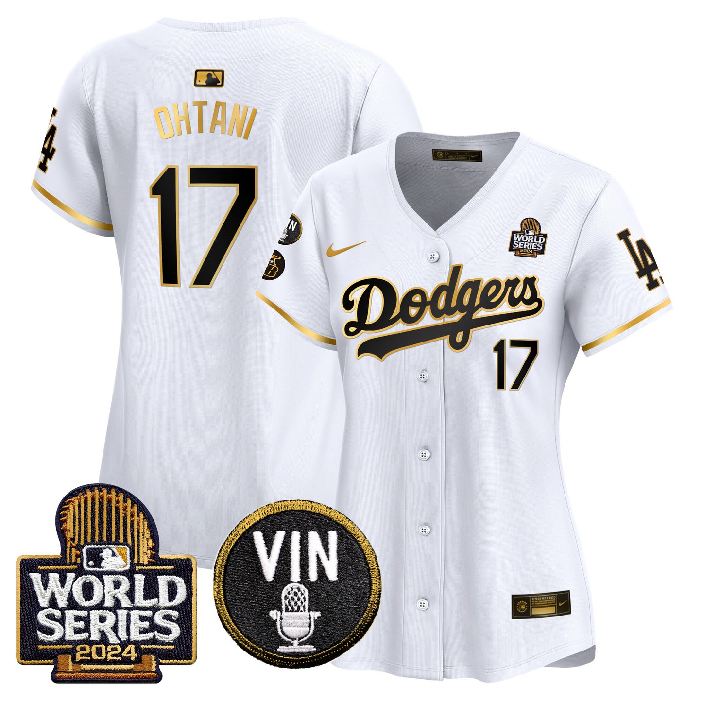 Women's Dodgers 2024 World Series Gold Trim Vapor Premier Limited Jersey V2 - All Stitched