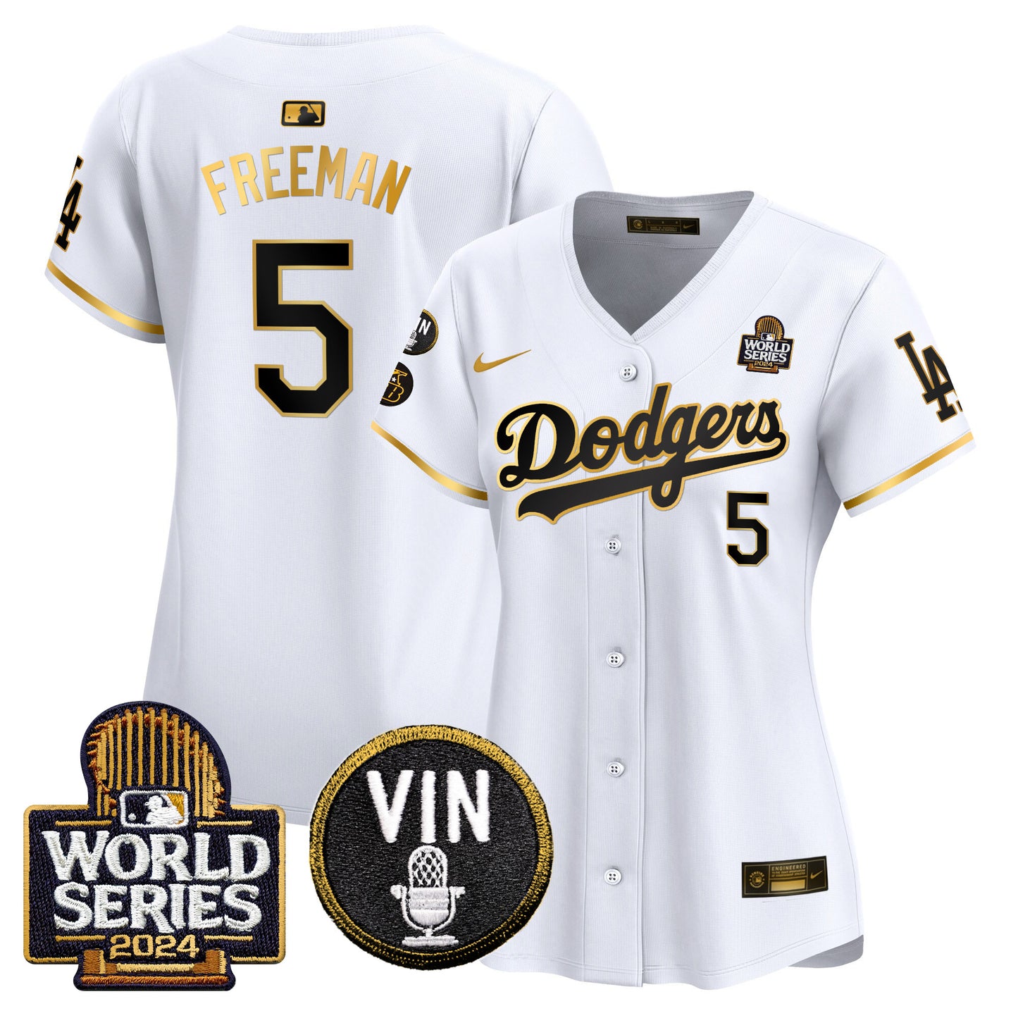 Women's Dodgers 2024 World Series Gold Trim Vapor Premier Limited Jersey V2 - All Stitched