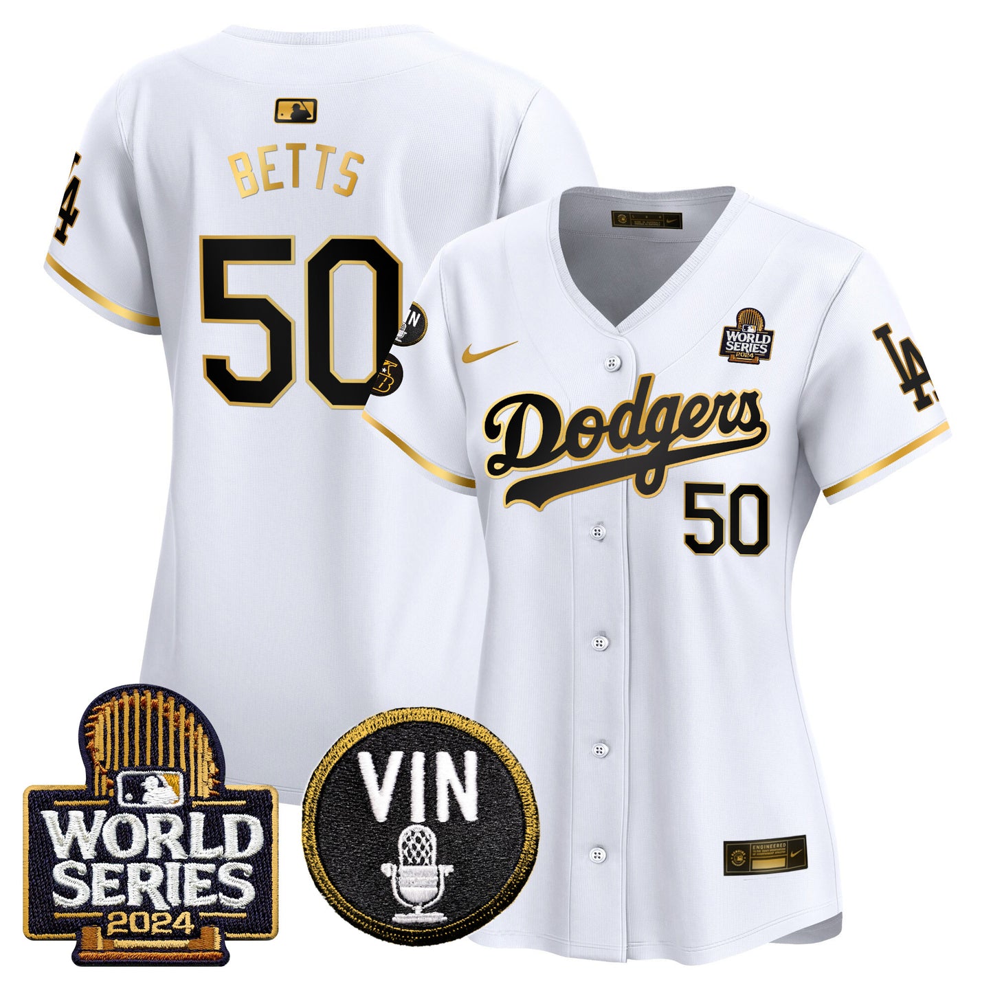 Women's Dodgers 2024 World Series Gold Trim Vapor Premier Limited Jersey V2 - All Stitched