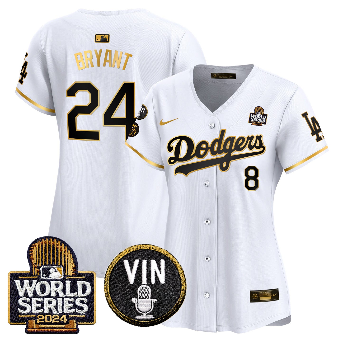 Women's Dodgers 2024 World Series Gold Trim Vapor Premier Limited Jersey V2 - All Stitched