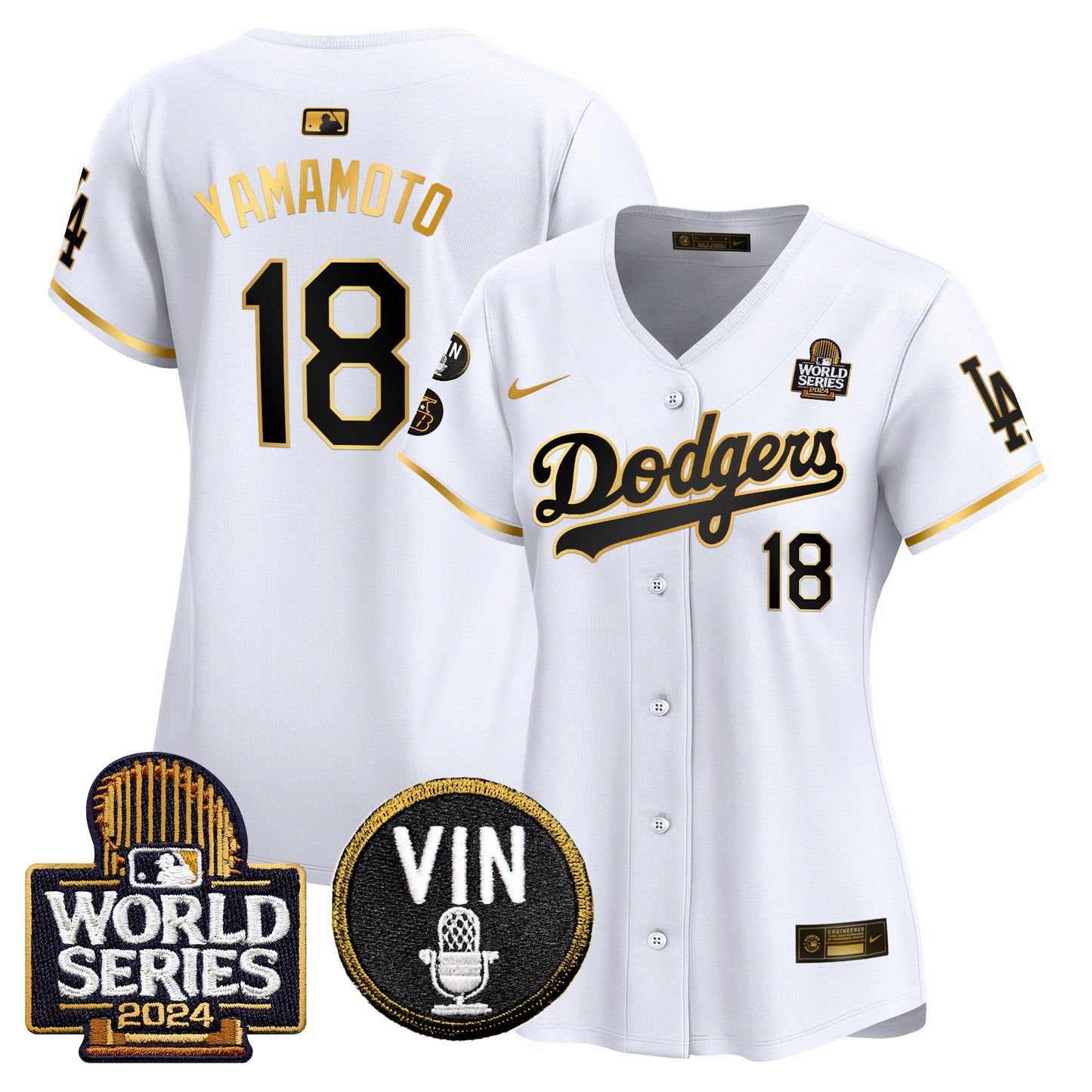 Women's Dodgers 2024 World Series Gold Trim Vapor Premier Limited Jersey V2 - All Stitched