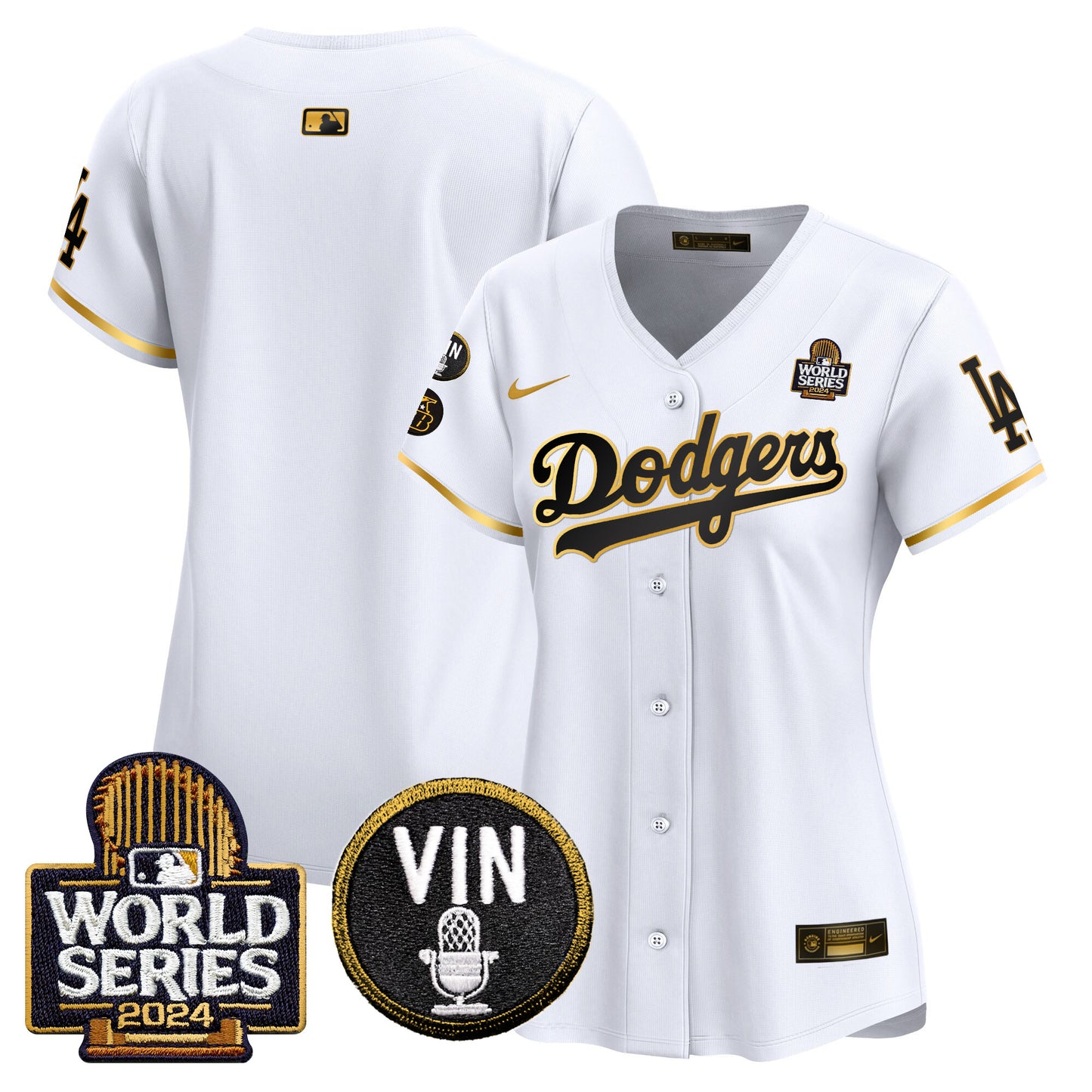 Women's Dodgers 2024 World Series Gold Trim Vapor Premier Limited Jersey V2 - All Stitched