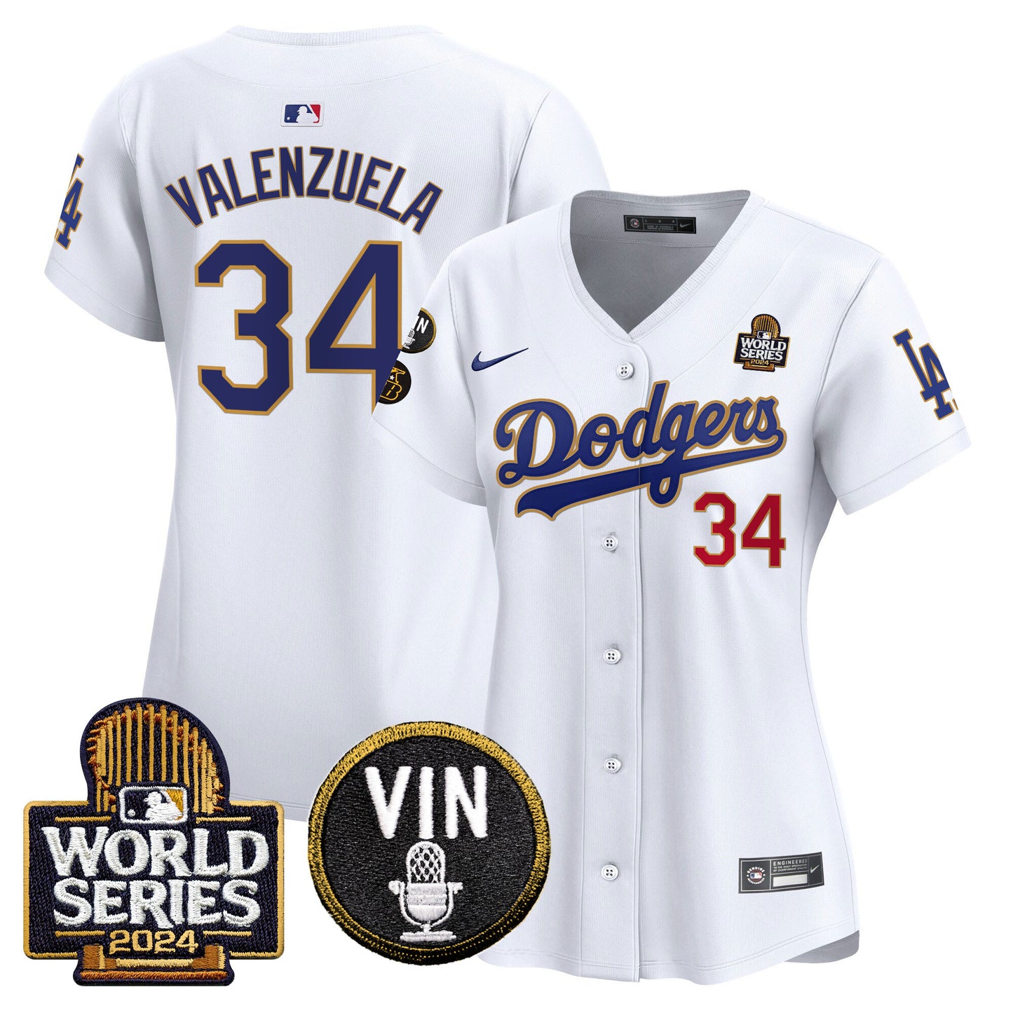 Women's Dodgers 2024 World Series Gold Trim Vapor Premier Limited Jersey V2 - All Stitched