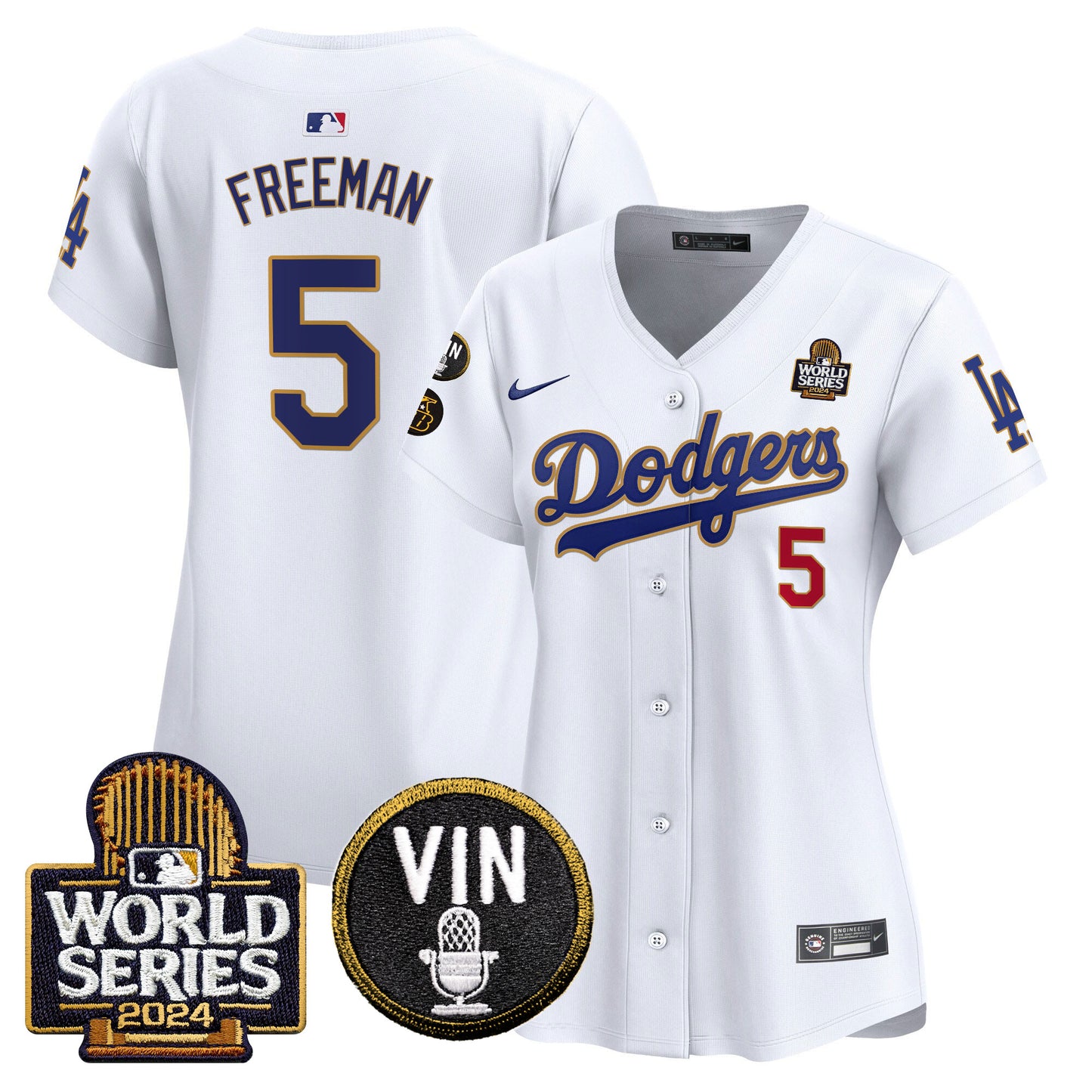 Women's Dodgers 2024 World Series Gold Trim Vapor Premier Limited Jersey V2 - All Stitched