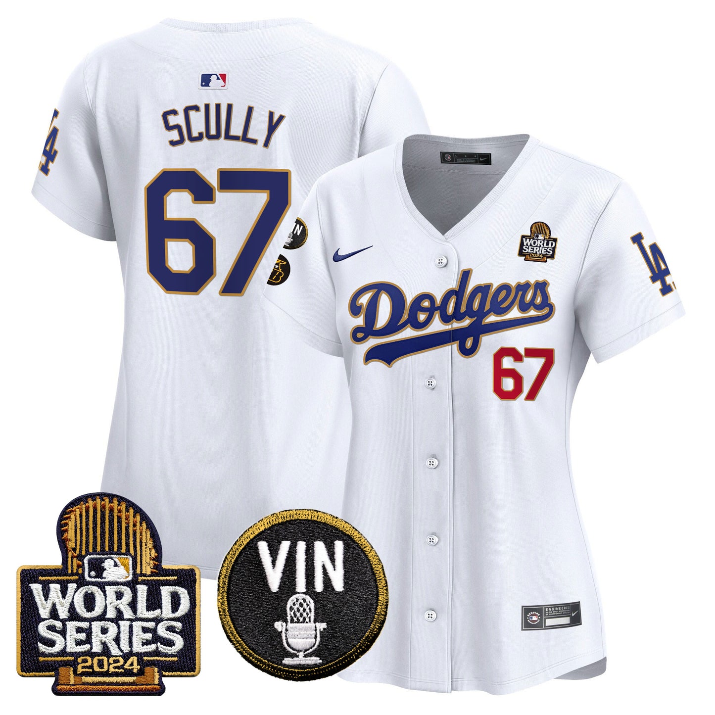 Women's Dodgers 2024 World Series Gold Trim Vapor Premier Limited Jersey V2 - All Stitched