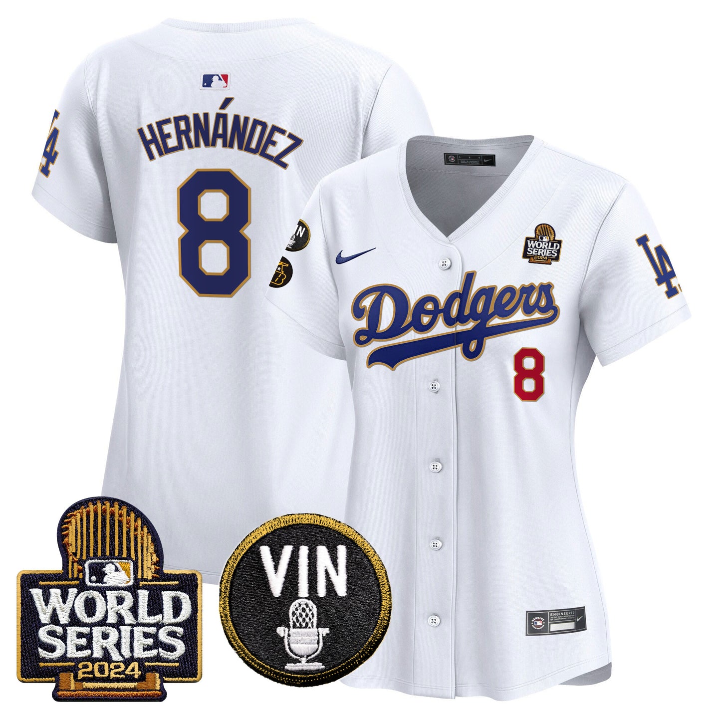 Women's Dodgers 2024 World Series Gold Trim Vapor Premier Limited Jersey V2 - All Stitched