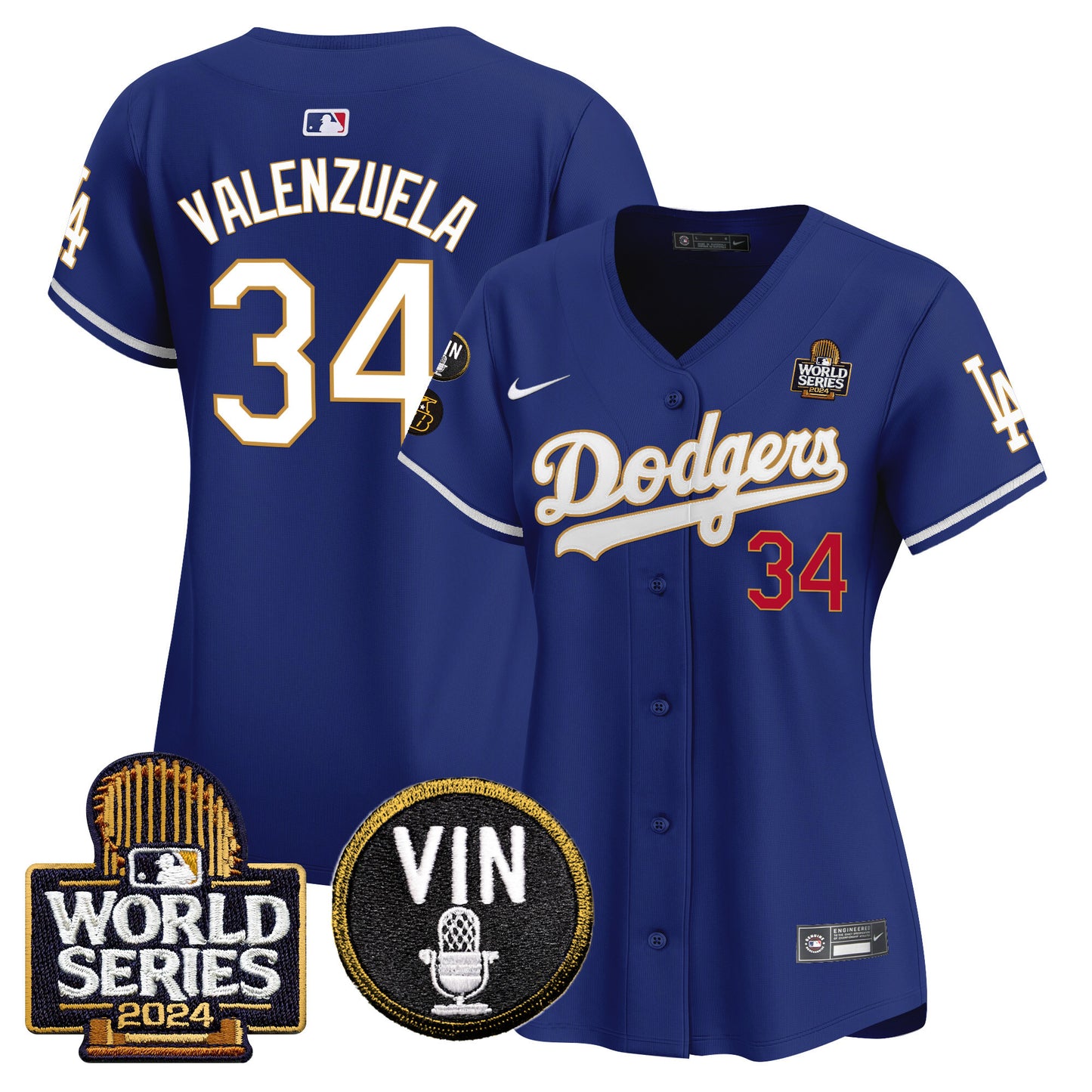 Women's Dodgers 2024 World Series Gold Trim Vapor Premier Limited Jersey V2 - All Stitched