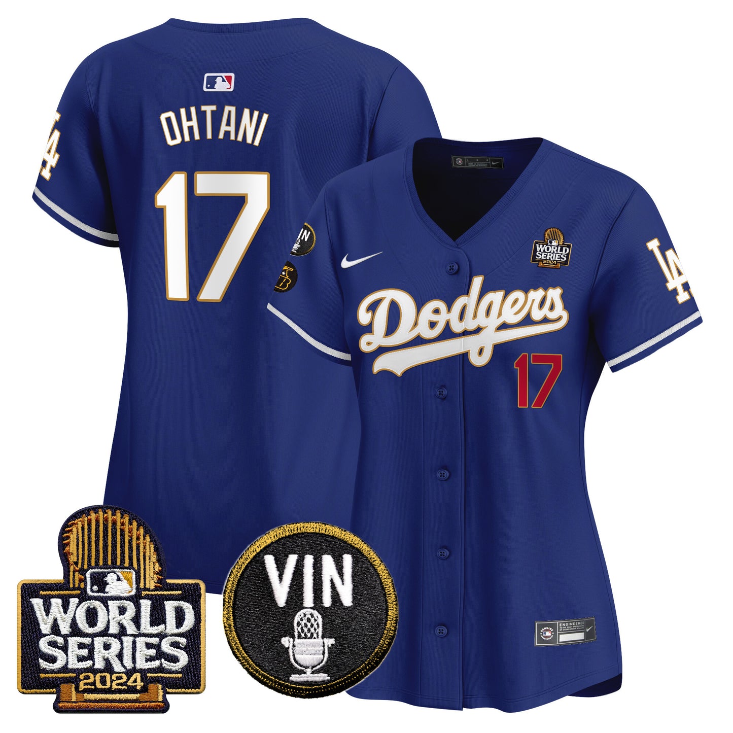 Women's Dodgers 2024 World Series Gold Trim Vapor Premier Limited Jersey V2 - All Stitched