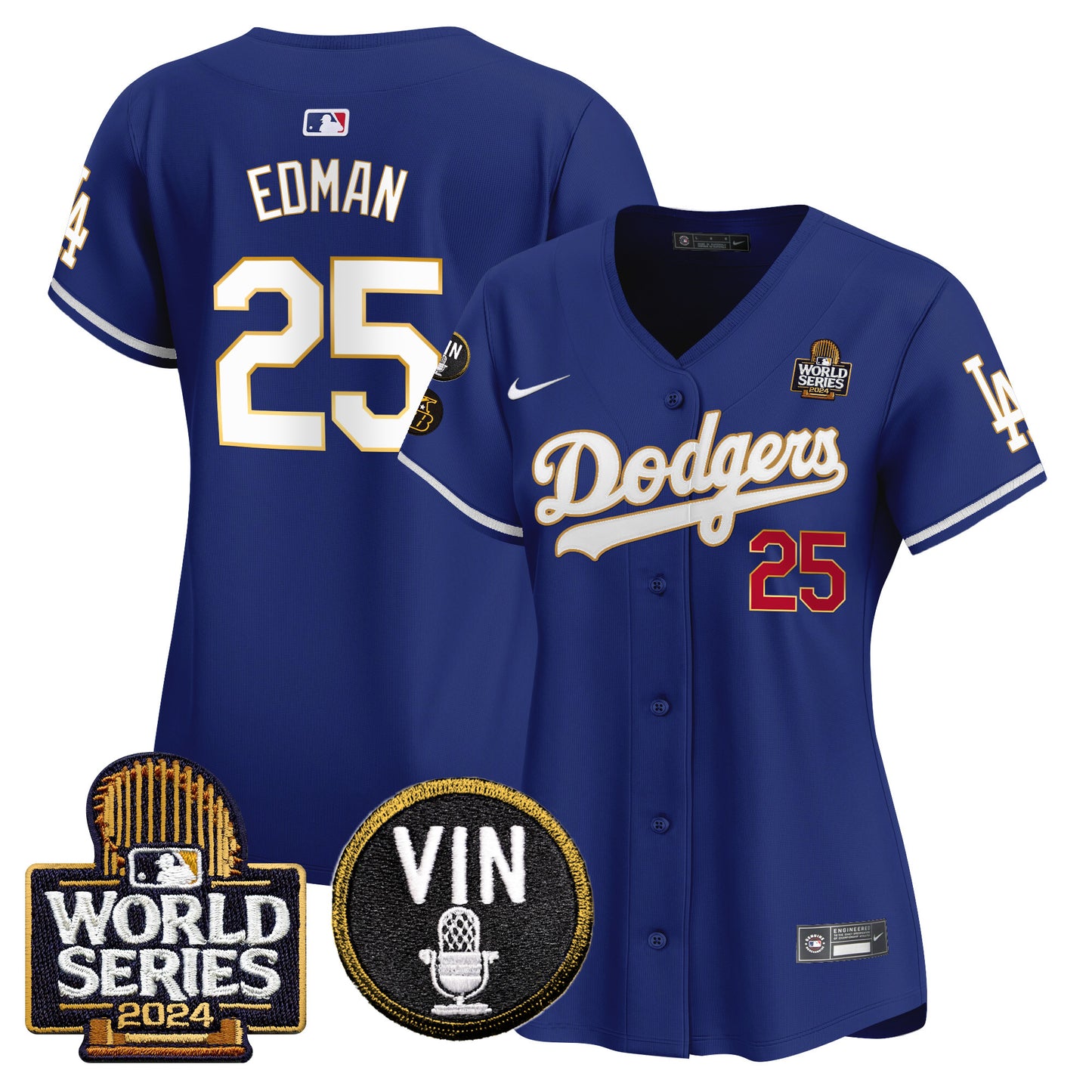 Women's Dodgers 2024 World Series Gold Trim Vapor Premier Limited Jersey V2 - All Stitched