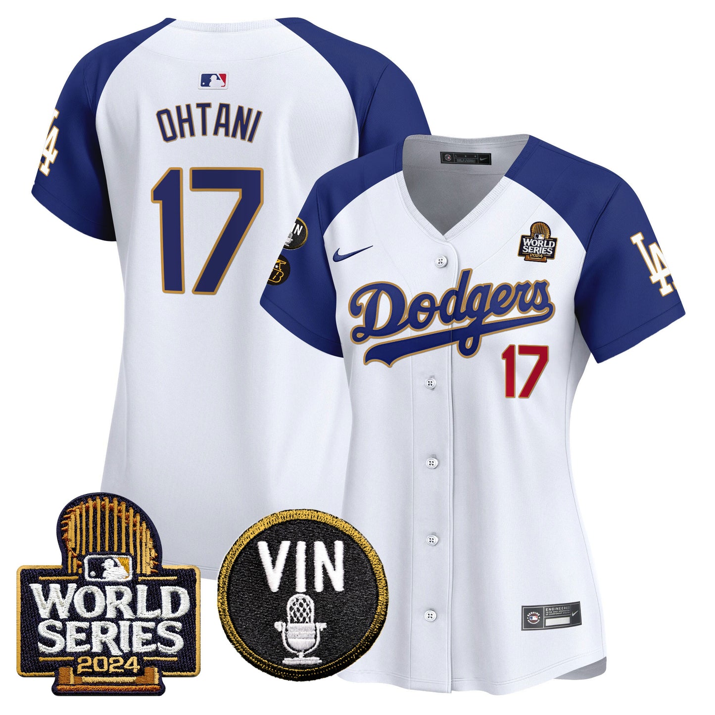 Women's Dodgers 2024 World Series Gold Trim Vapor Premier Limited Jersey V2 - All Stitched