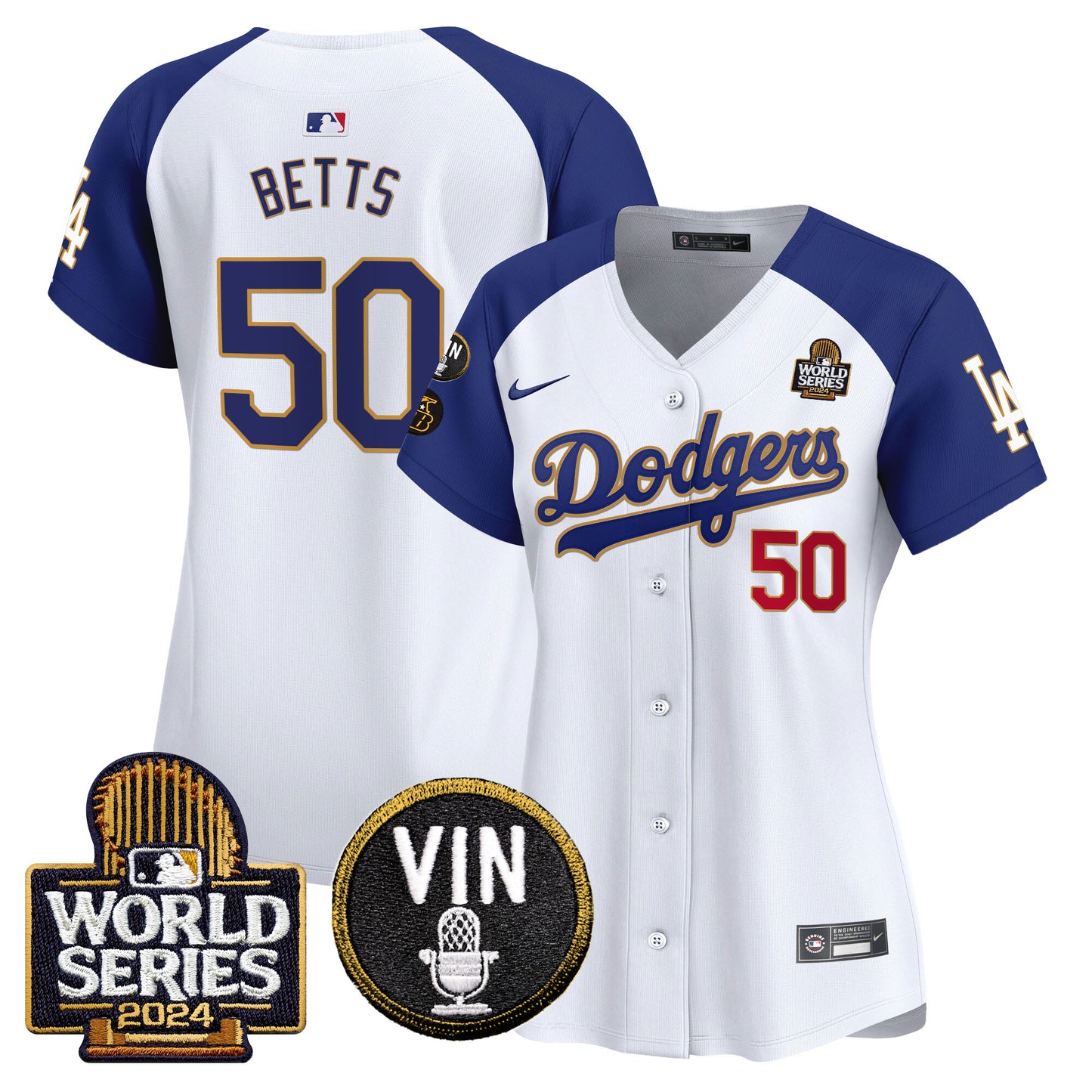 Women's Dodgers 2024 World Series Gold Trim Vapor Premier Limited Jersey V2 - All Stitched