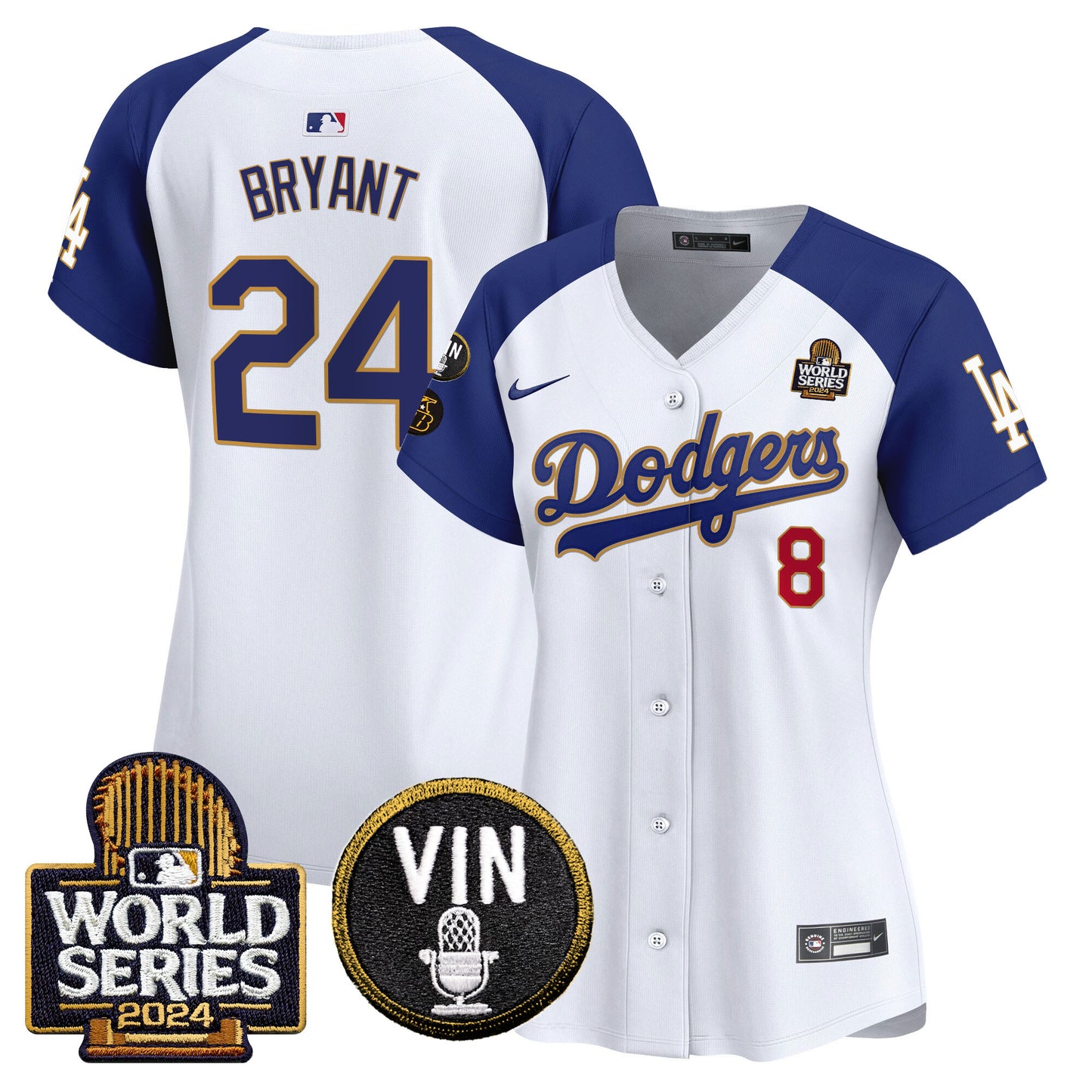 Women's Dodgers 2024 World Series Gold Trim Vapor Premier Limited Jersey V2 - All Stitched