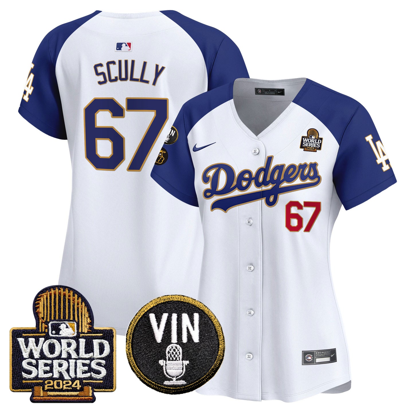 Women's Dodgers 2024 World Series Gold Trim Vapor Premier Limited Jersey V2 - All Stitched