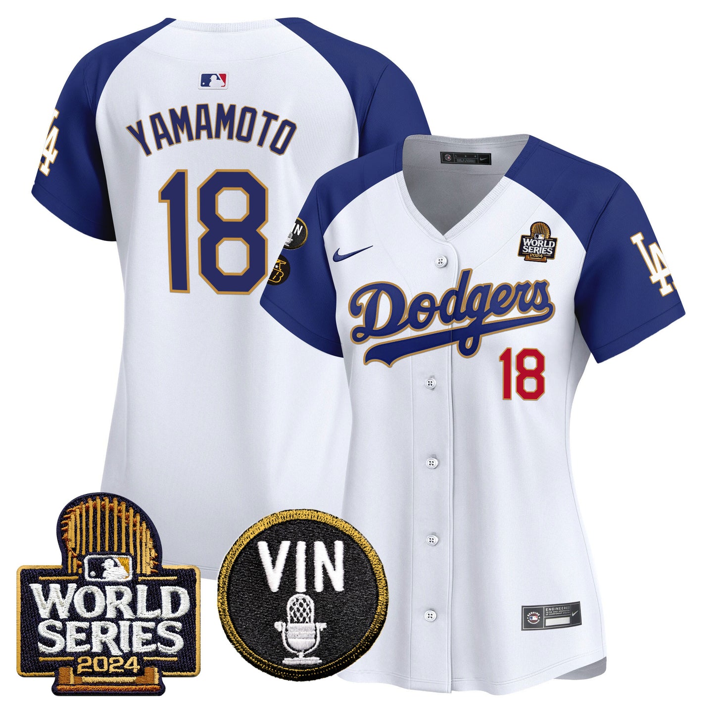 Women's Dodgers 2024 World Series Gold Trim Vapor Premier Limited Jersey V2 - All Stitched