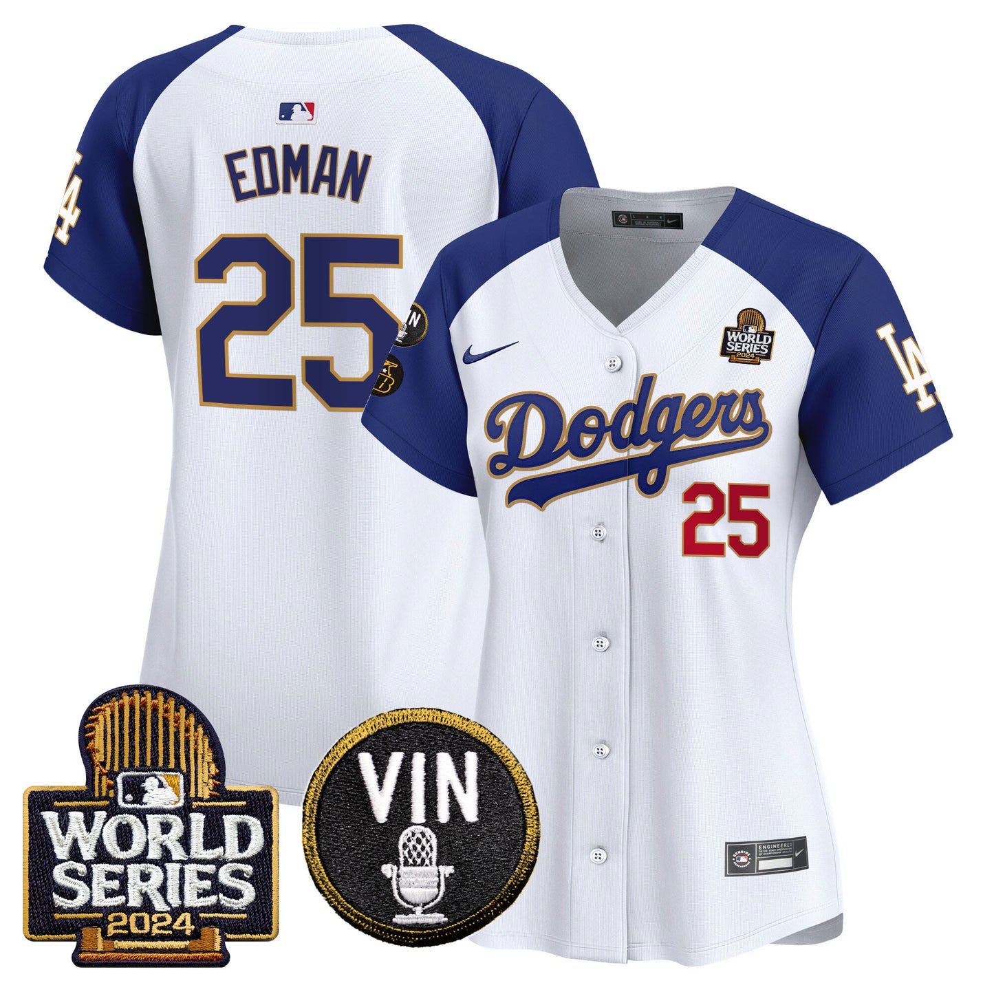 Women's Dodgers 2024 World Series Gold Trim Vapor Premier Limited Jersey V2 - All Stitched