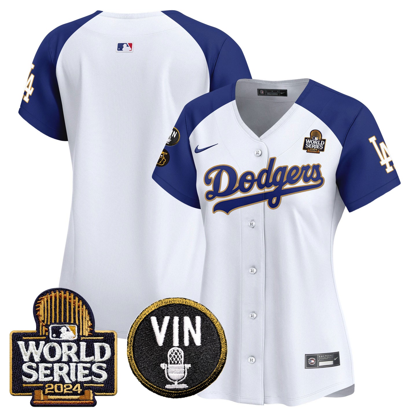 Women's Dodgers 2024 World Series Gold Trim Vapor Premier Limited Jersey V2 - All Stitched