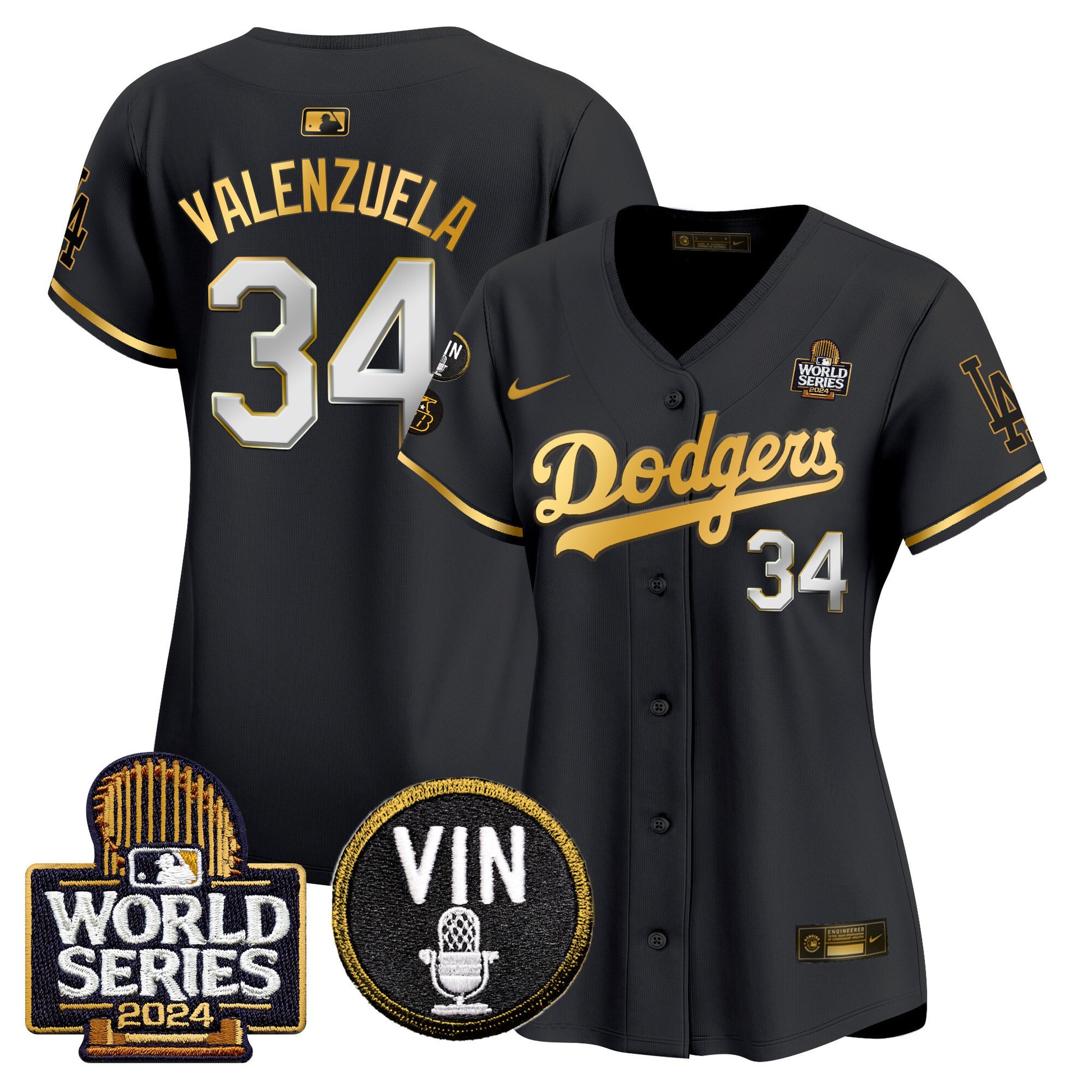 Women's Dodgers 2024 World Series Gold Trim Vapor Premier Limited Jersey V2 - All Stitched