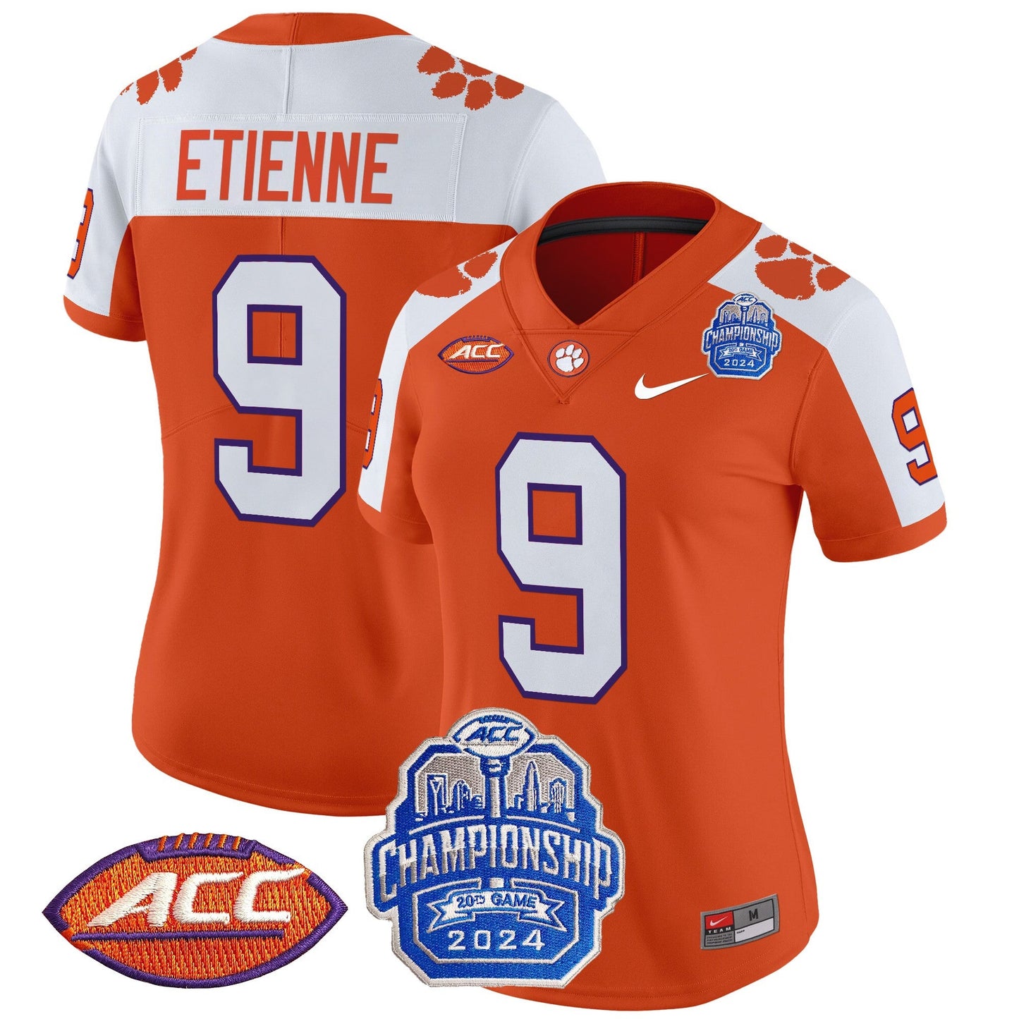 Women's Clemson Tigers 2024 ACC Championship Patch Vapor Limited Jersey - All Stitched