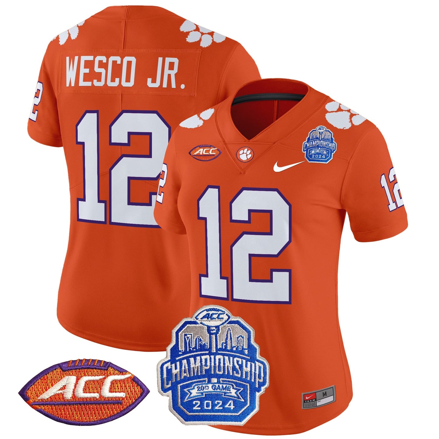 Women's Clemson Tigers 2024 ACC Championship Patch Vapor Limited Jersey - All Stitched