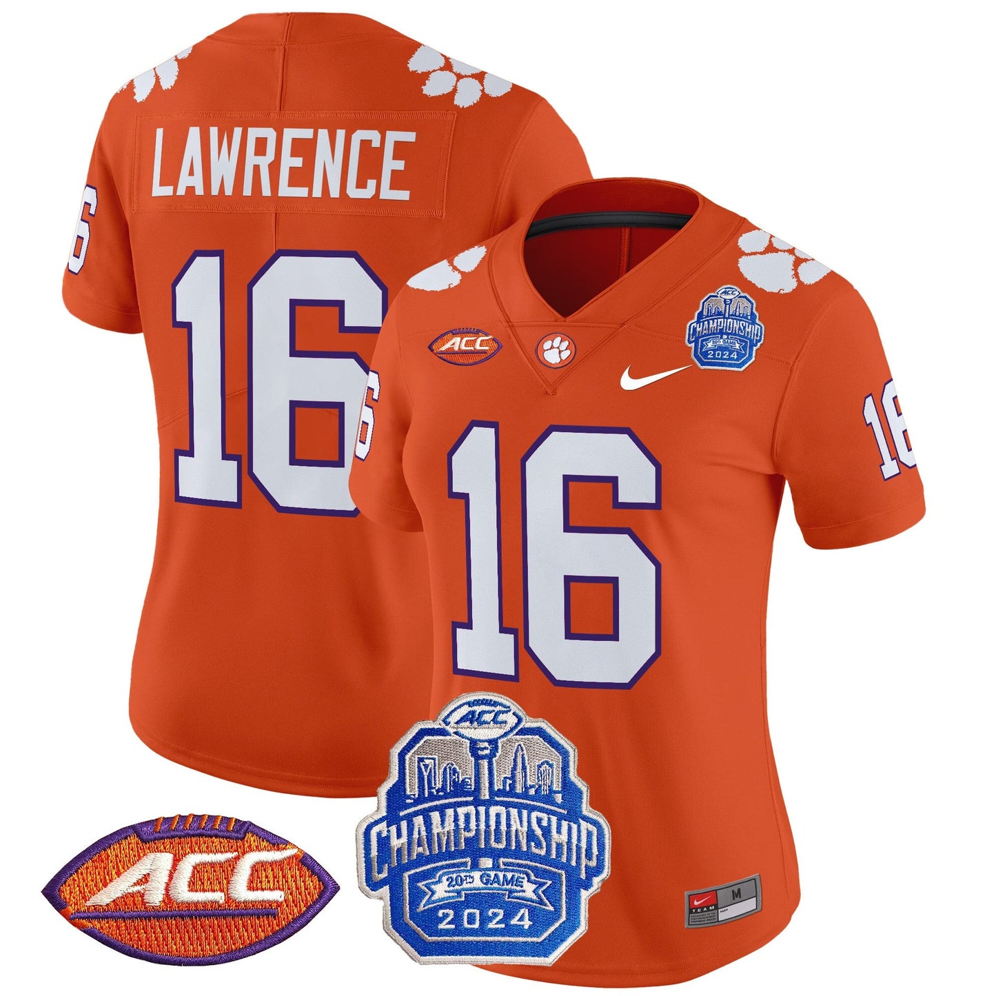 Women's Clemson Tigers 2024 ACC Championship Patch Vapor Limited Jersey - All Stitched