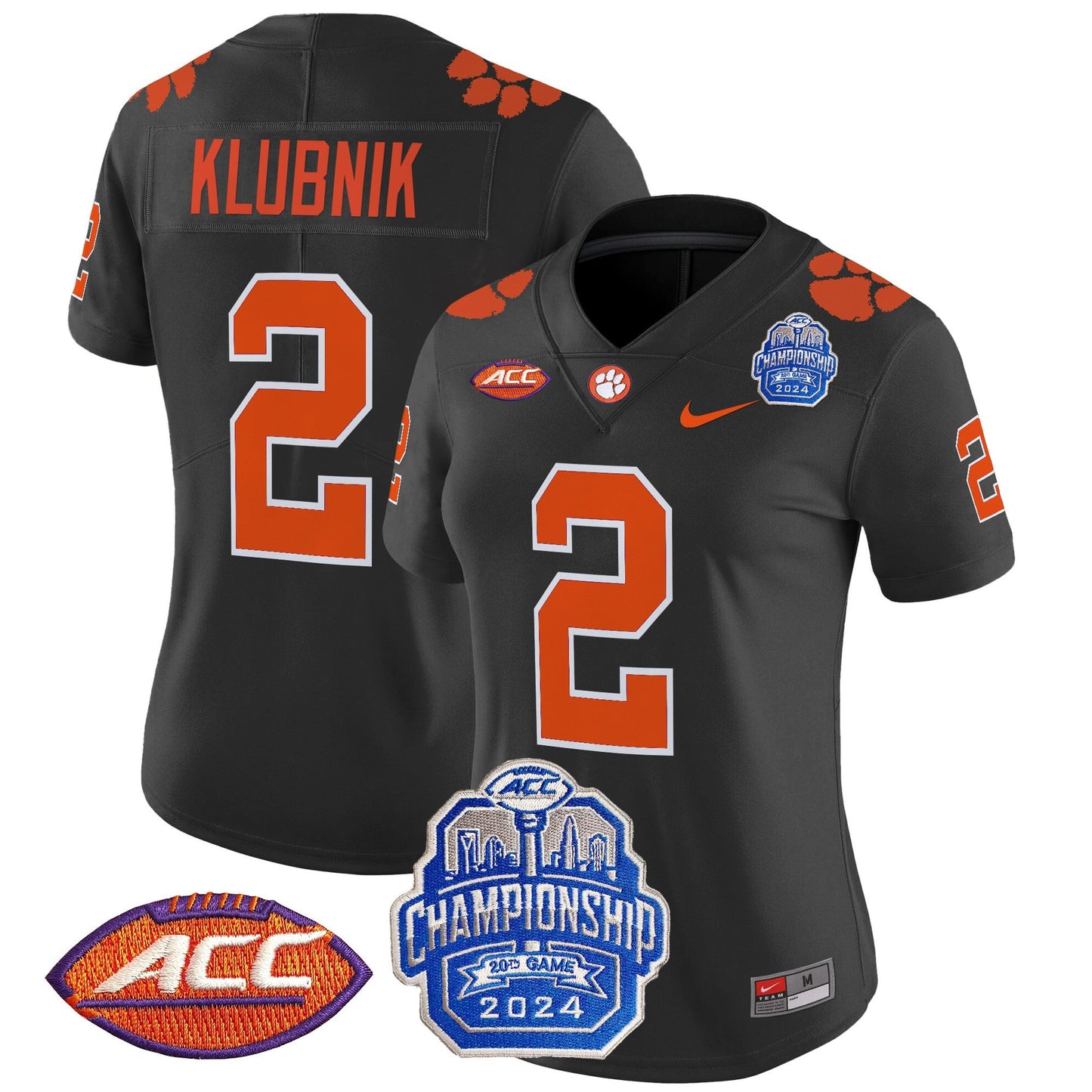 Women's Clemson Tigers 2024 ACC Championship Patch Vapor Limited Jersey - All Stitched