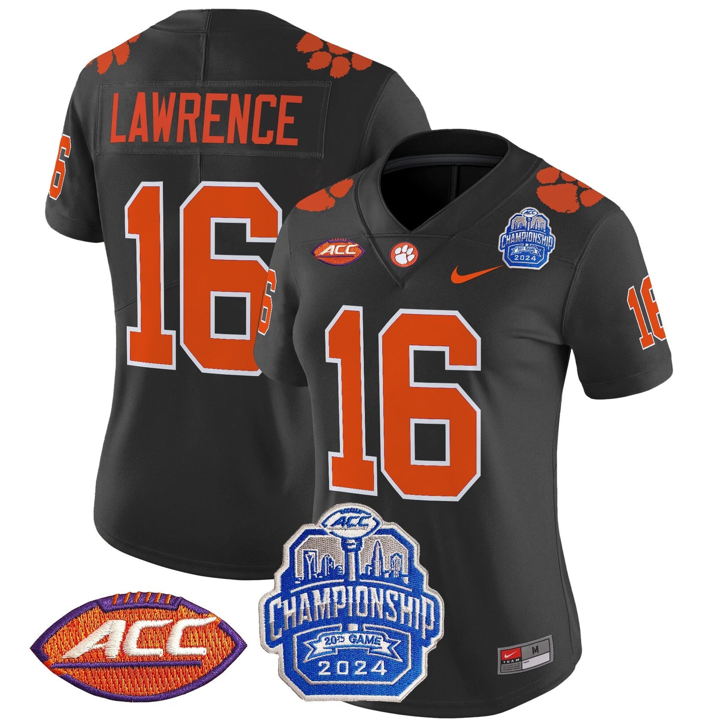 Women's Clemson Tigers 2024 ACC Championship Patch Vapor Limited Jersey - All Stitched